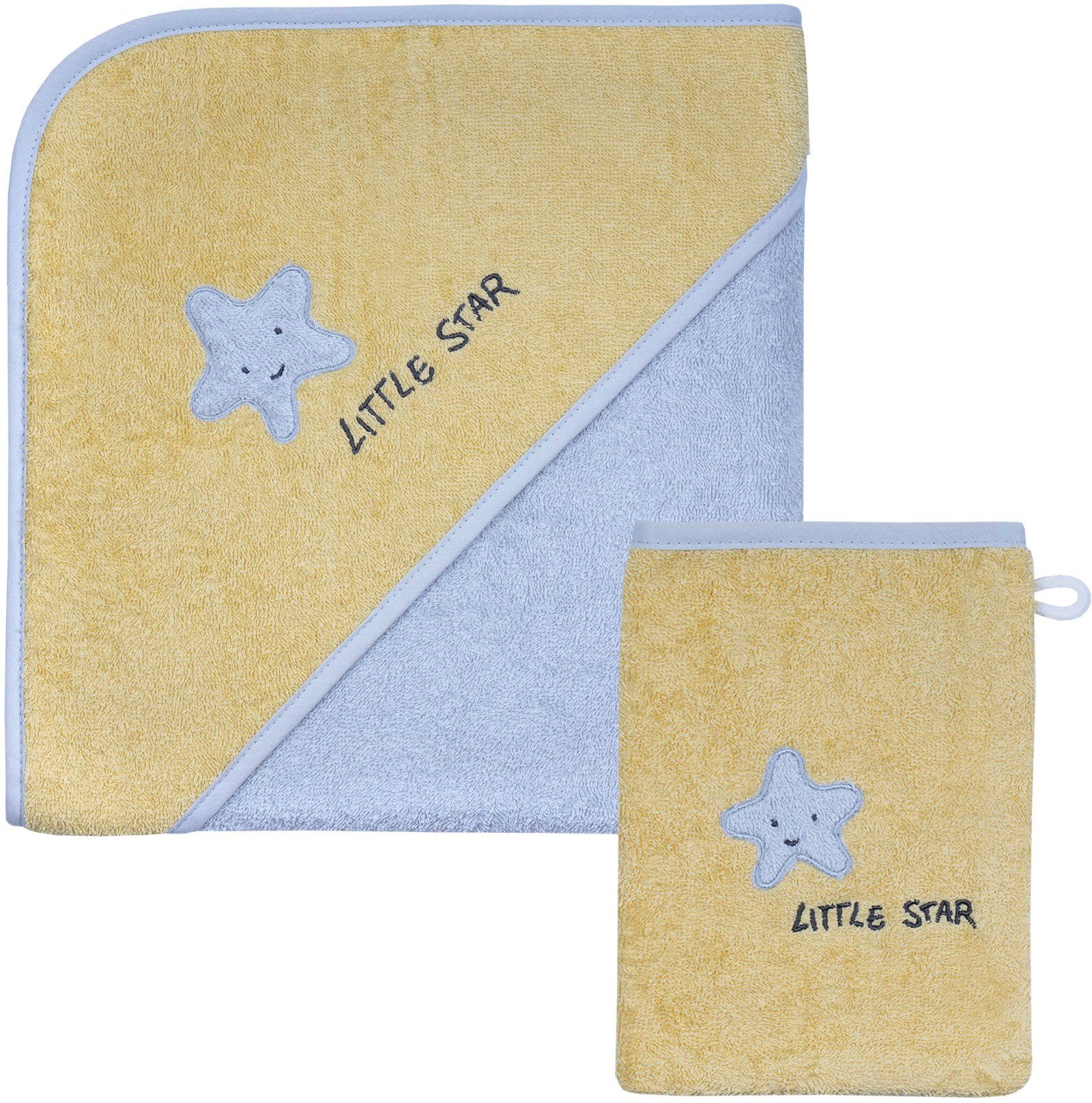 Wörner Handdoekenset Little Star Kapuzenbadetuch 100-100 mit Waschhandschuh (voordeelset)