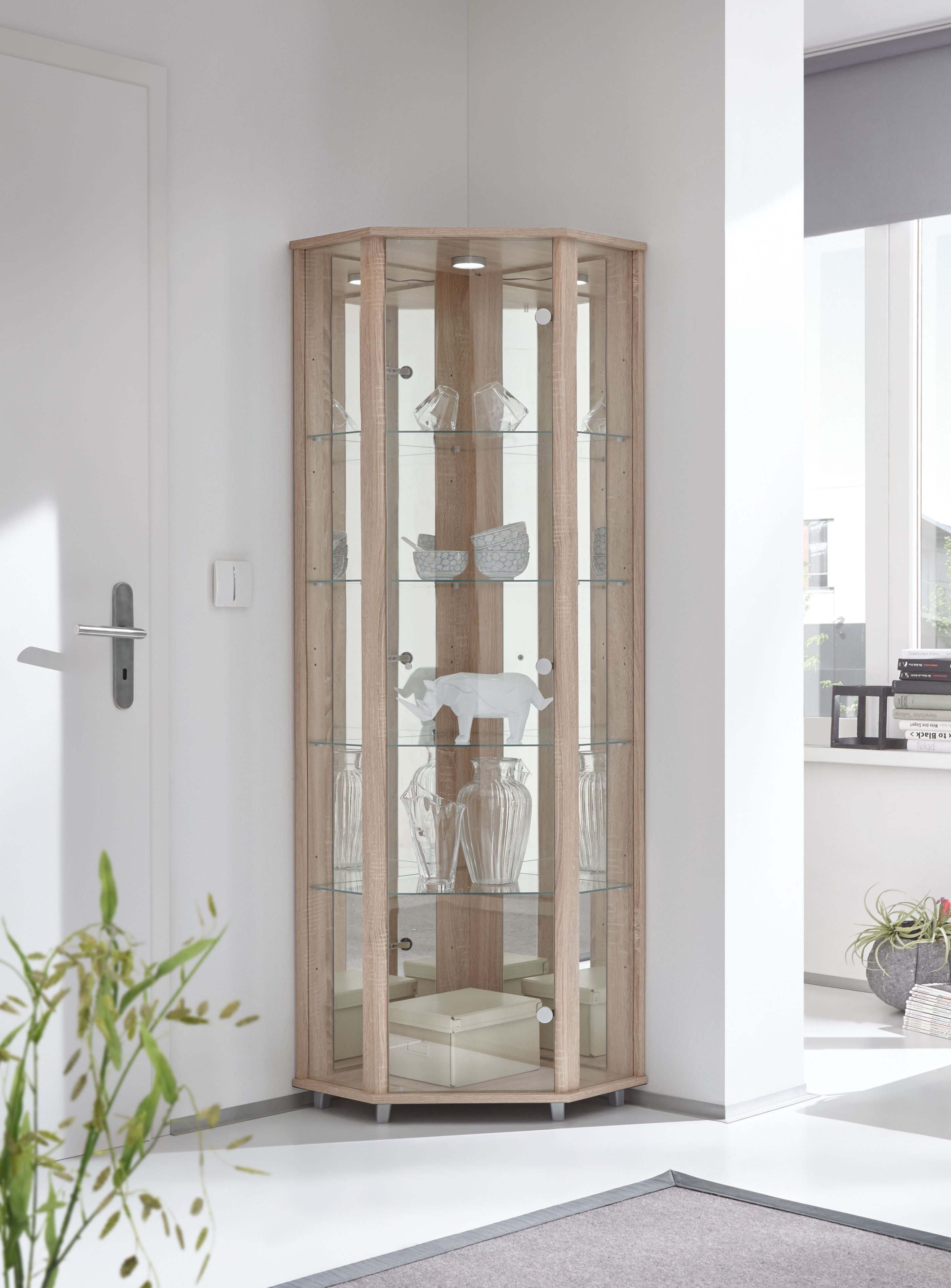 fif möbel Hoekvitrinekast TRIO hoogte ca. 172 cm, incl. verlichting Hoekvitrine/Glasvitrine 1x Glazen deur, perfect voor verzamelaars, verzamelvitrine