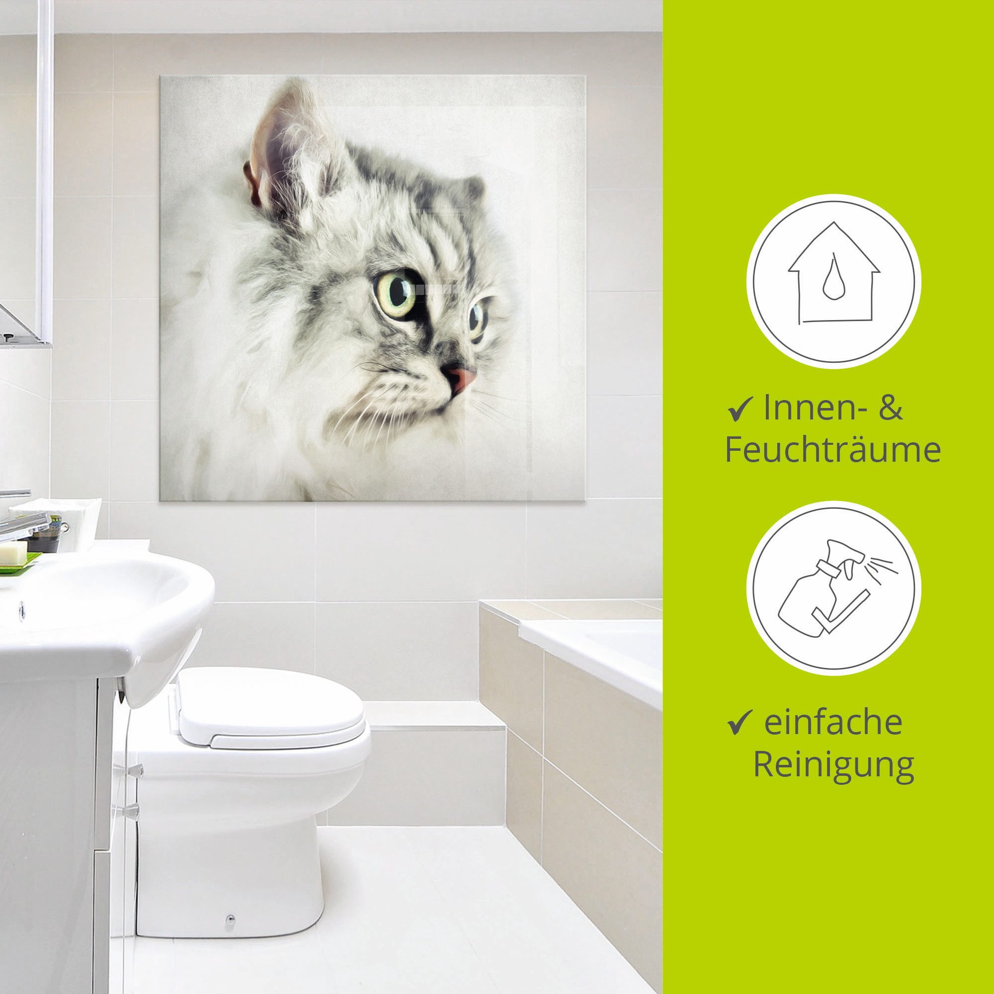 Artland Print op glas Kattenportrett wit in verschillende maten