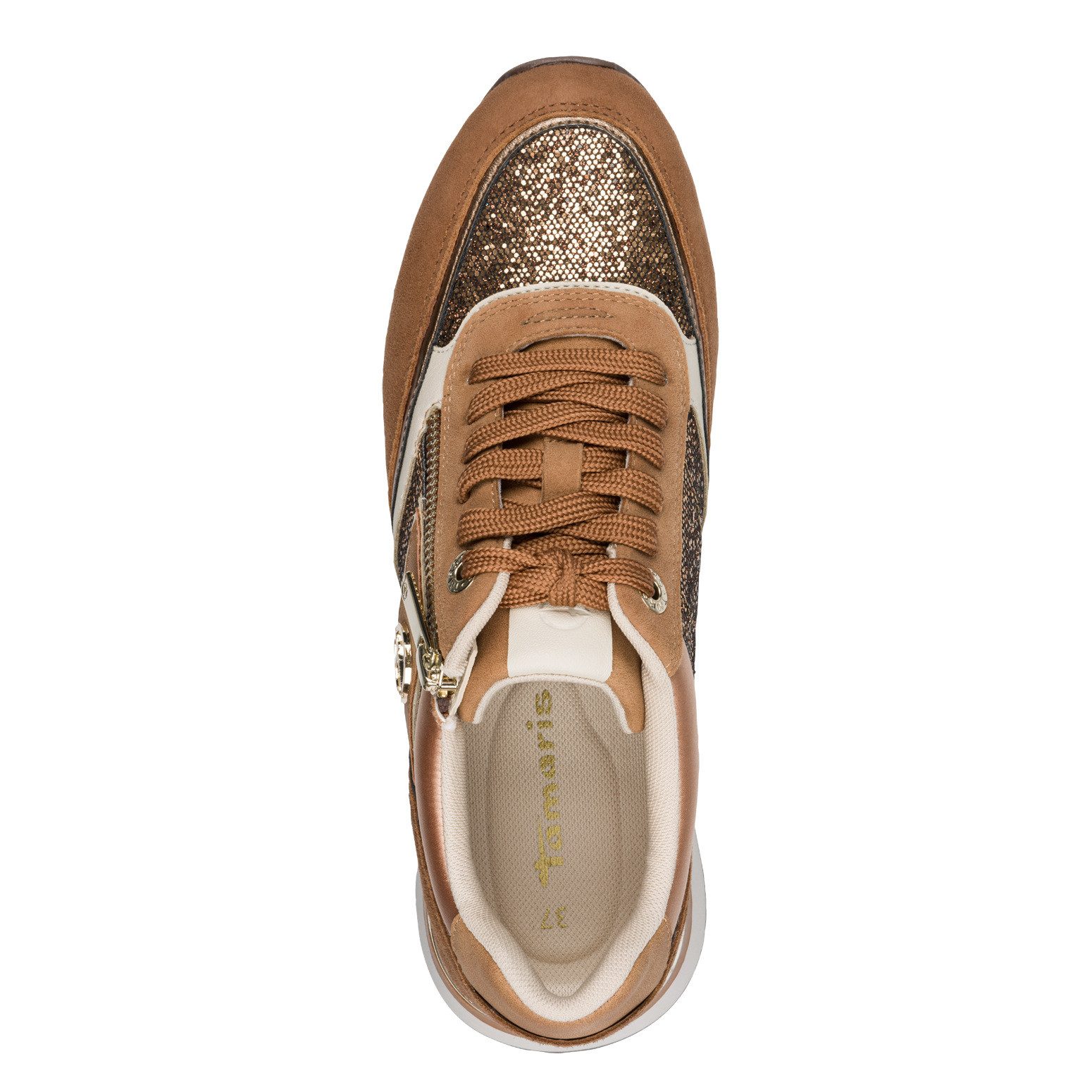 Tamaris Sneakers met sleehak vrijetijdsschoen, lage schoen, veterschoen met contrastafwerkingen