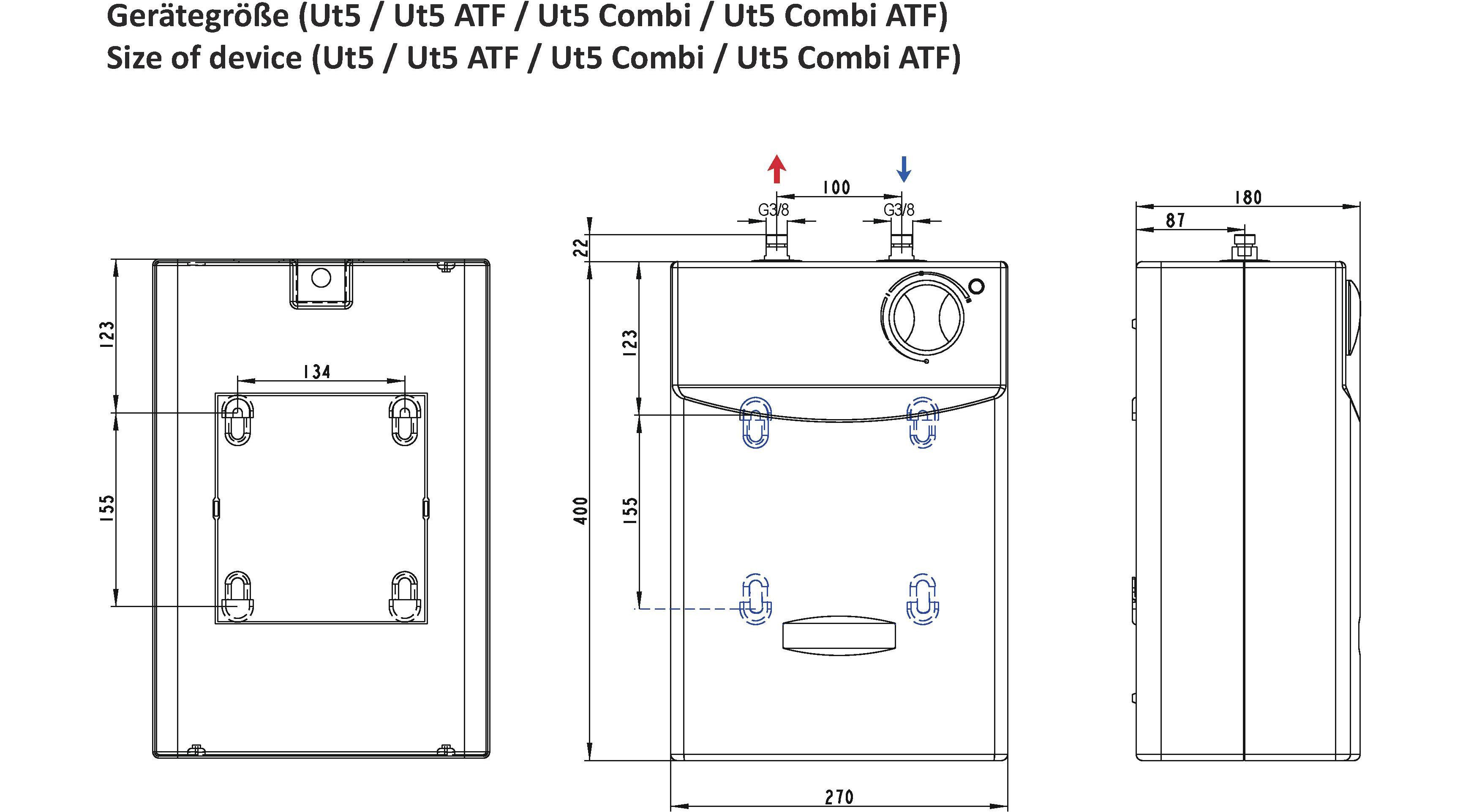 Thermoflow Boiler voor onderbouwmontage Thermoflow UT 5 voor lagedrukkraan
