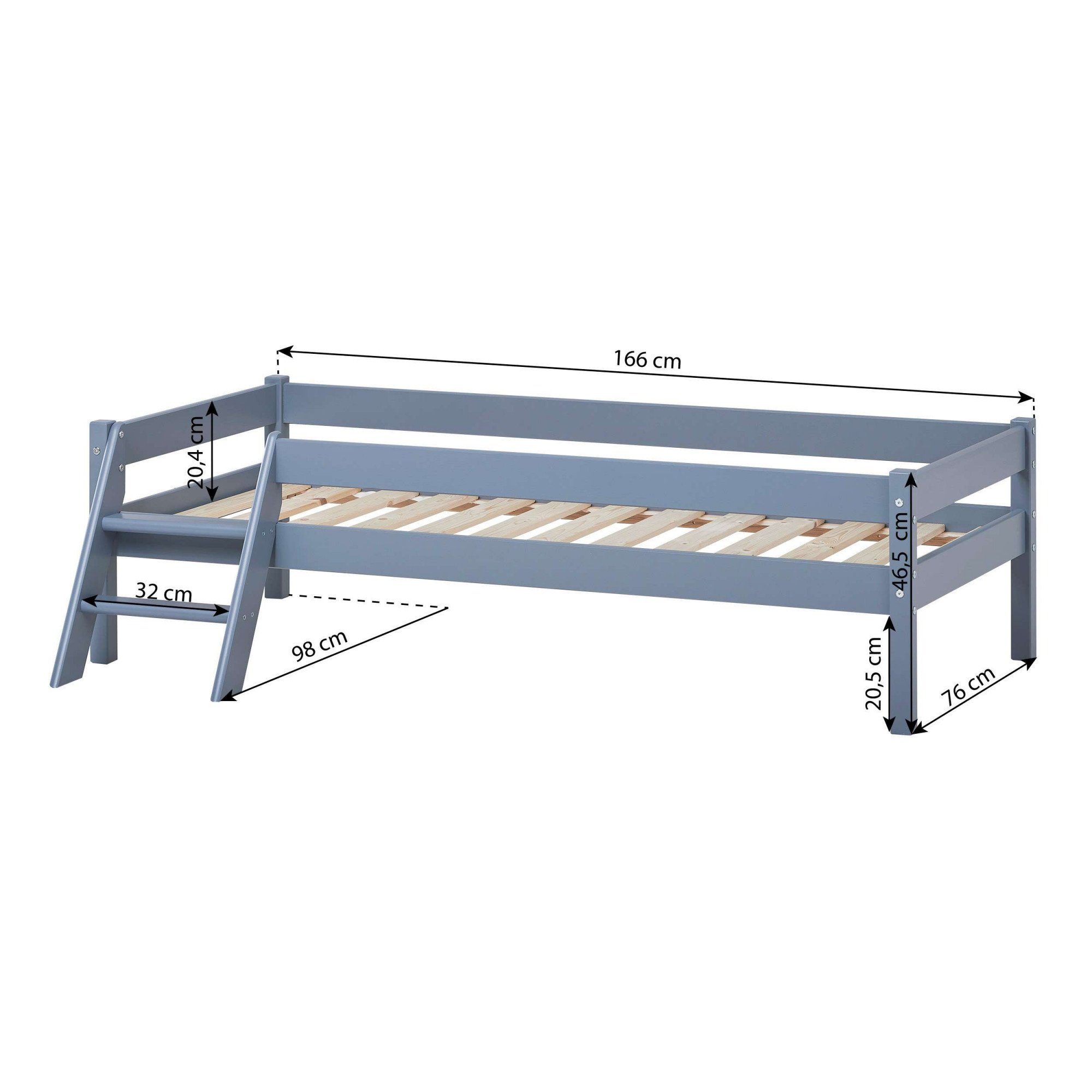 Lüttenhütt Kinderbed ECO One Kinderbed met valbeveiliging en ladder, keuze uit 3 kleuren en matrassen