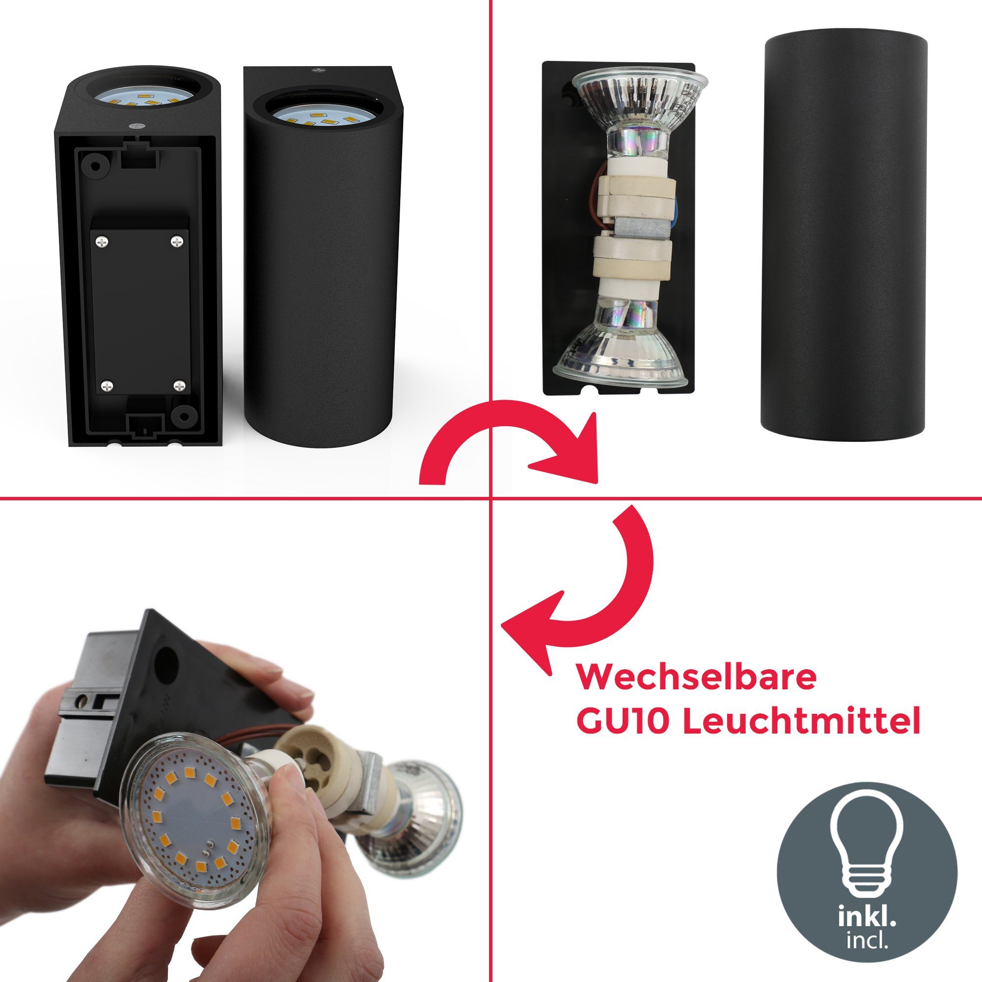 B.K.Licht Ledwandlamp voor buiten Volans Buitenlamp, IP44, wandspot, straal, bad, zwart, inclusief 5W 400lm