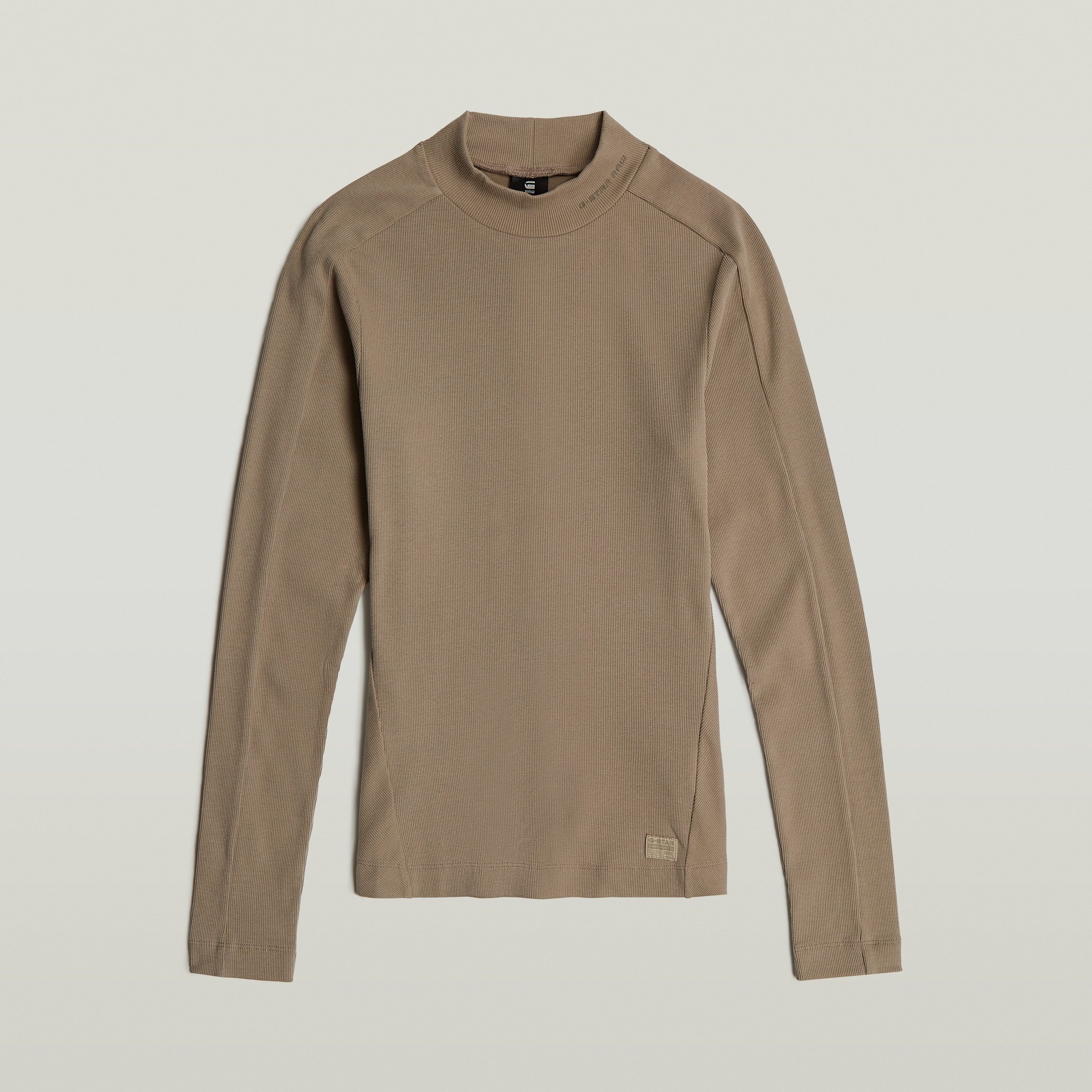 G-Star RAW Longsleeve Rib Mock Top met merkenopdruk op de kraag