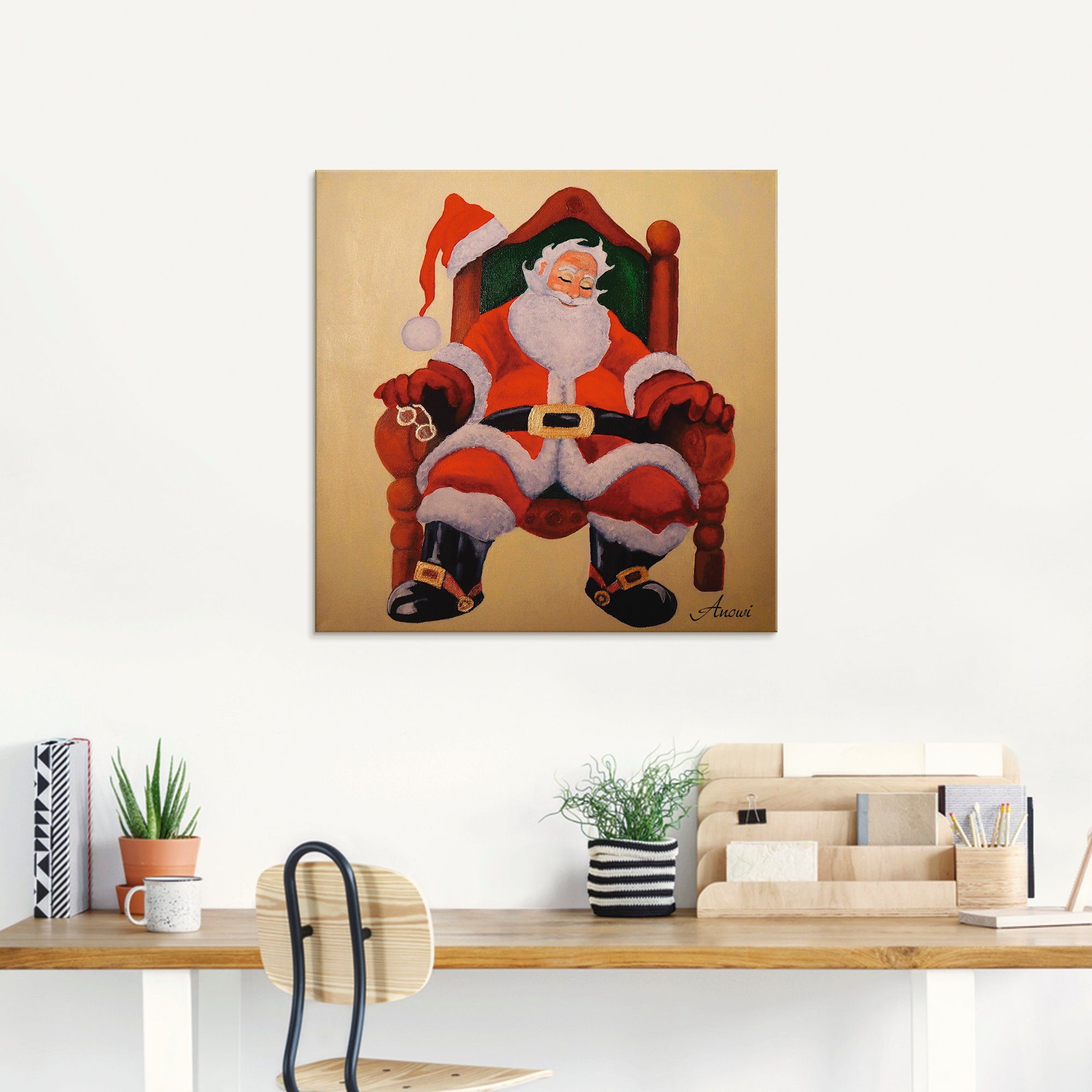 Artland Print op glas Slapende kerstman in verschillende maten