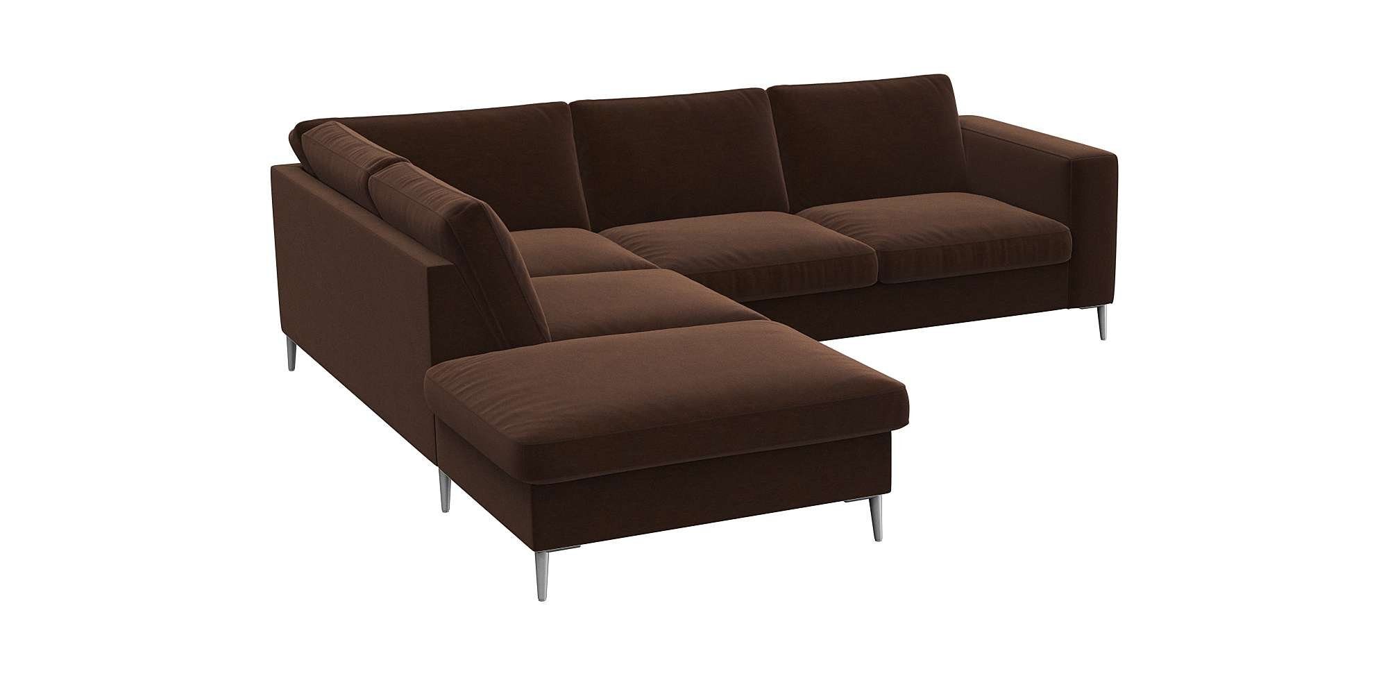 FLEXLUX Hoekbank Fiore, L-vorm brede armleuningen, aluminiumkleurige poten, bxd 241x225 cm, koudschuim in de zitting