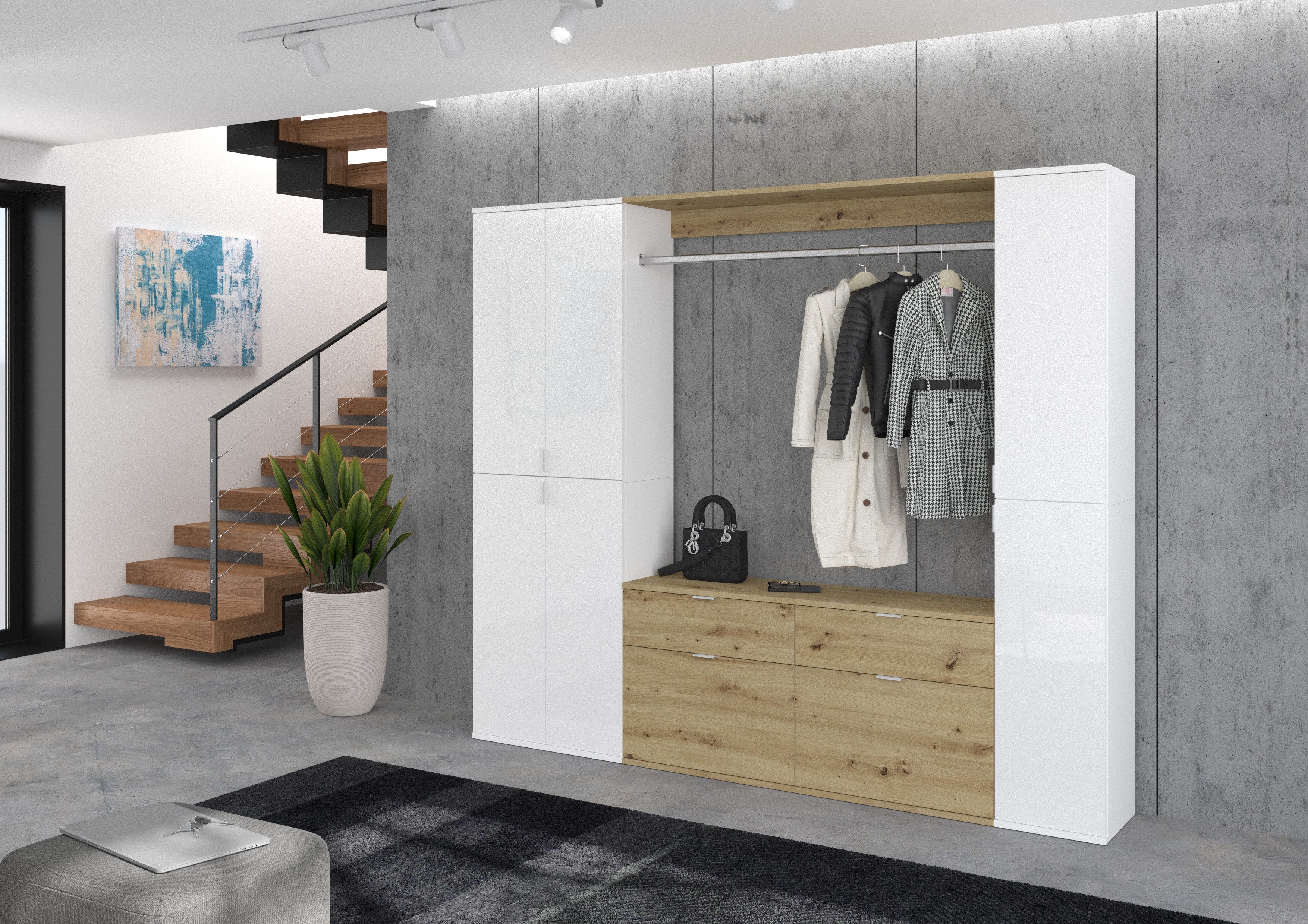 INOSIGN Halmeubelset Trondheim, Breedte 212 cm, 5-delig, bestaande uit: 2x garderobekast, 1 commode, 1 kledingstang, 1 legplank (set, 4-delig)