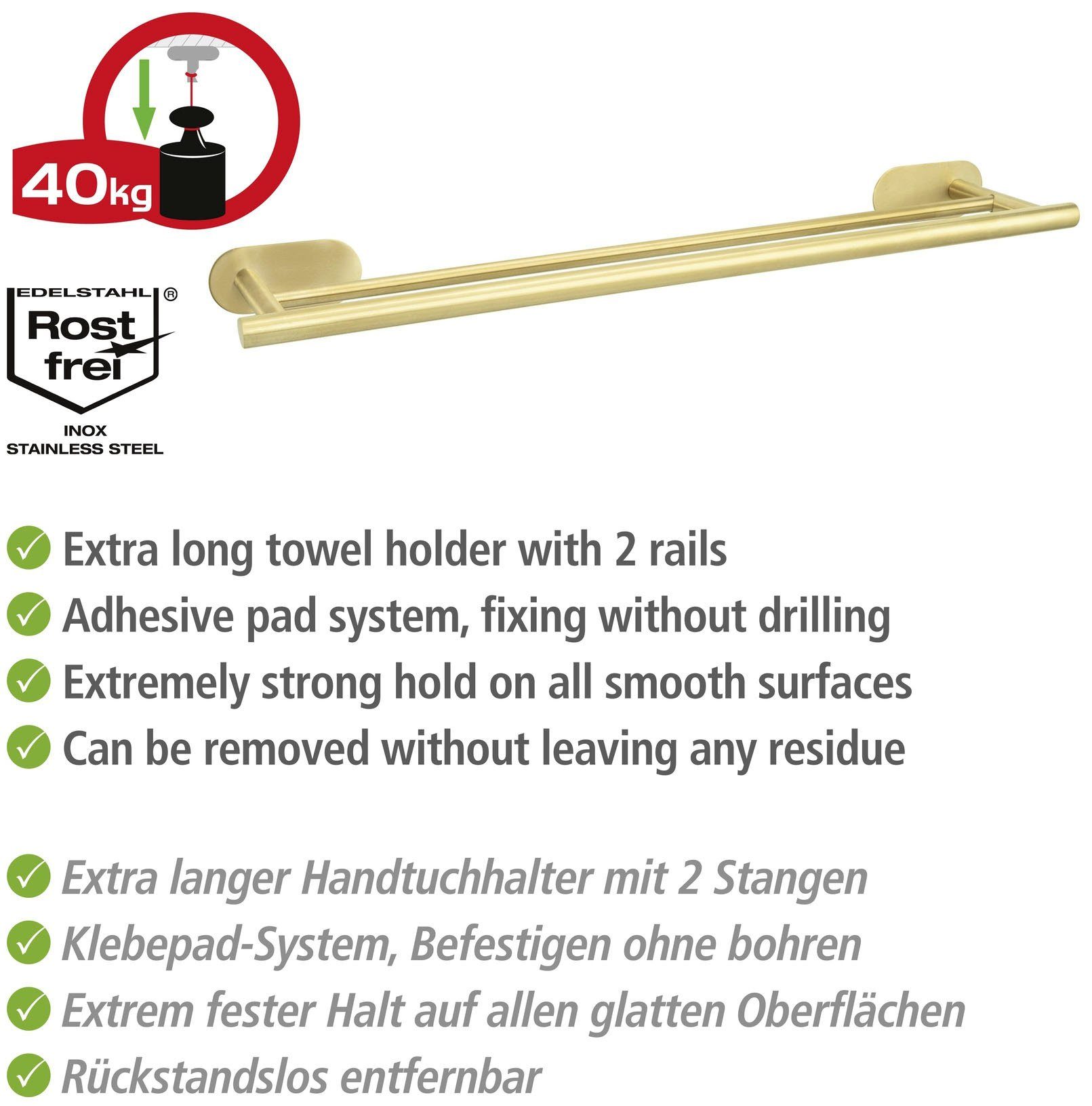 WENKO Handdoekstang Turbo-Loc® Duo Orea Bevestigen zonder boren