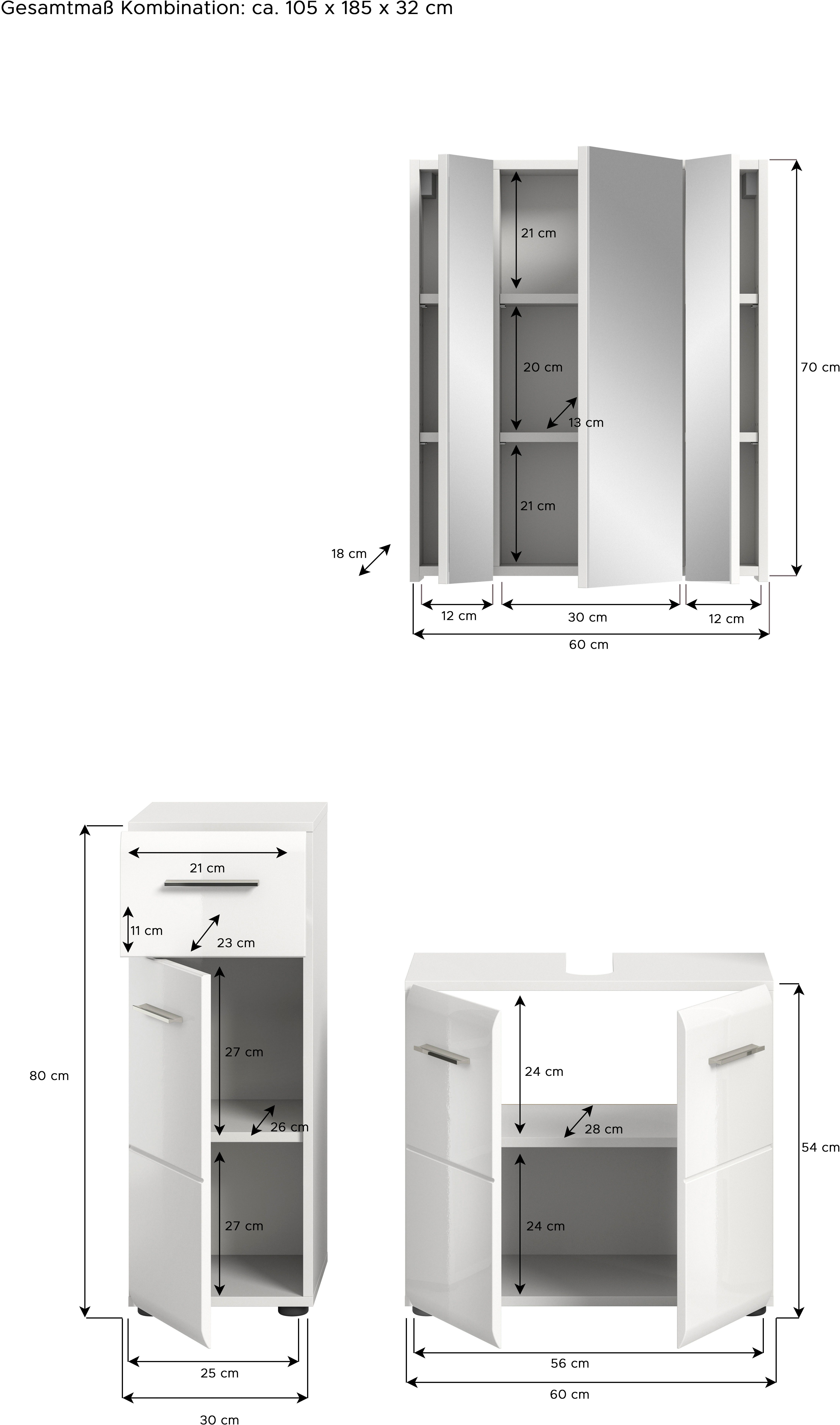 INOSIGN Badmeubelset FLORENZ, TOPSELLER!, 3-delige badcombinatie, hoogwaardige MDF-front