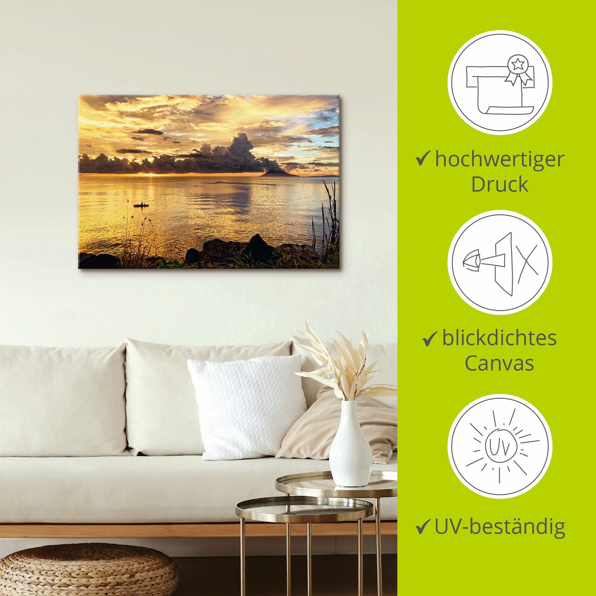 Artland Artprint op linnen Zonsondergang met een boot