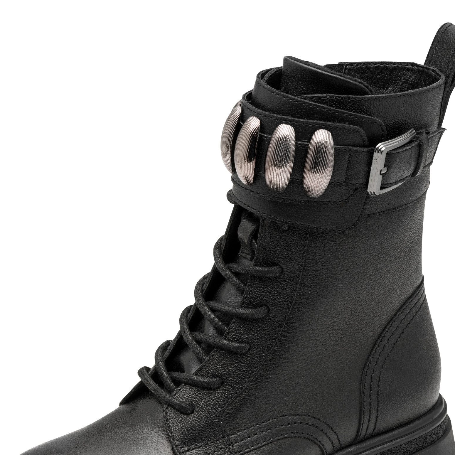 Tamaris Veterlaarsjes blokhak, veterboots met sier elementen in metalliclook