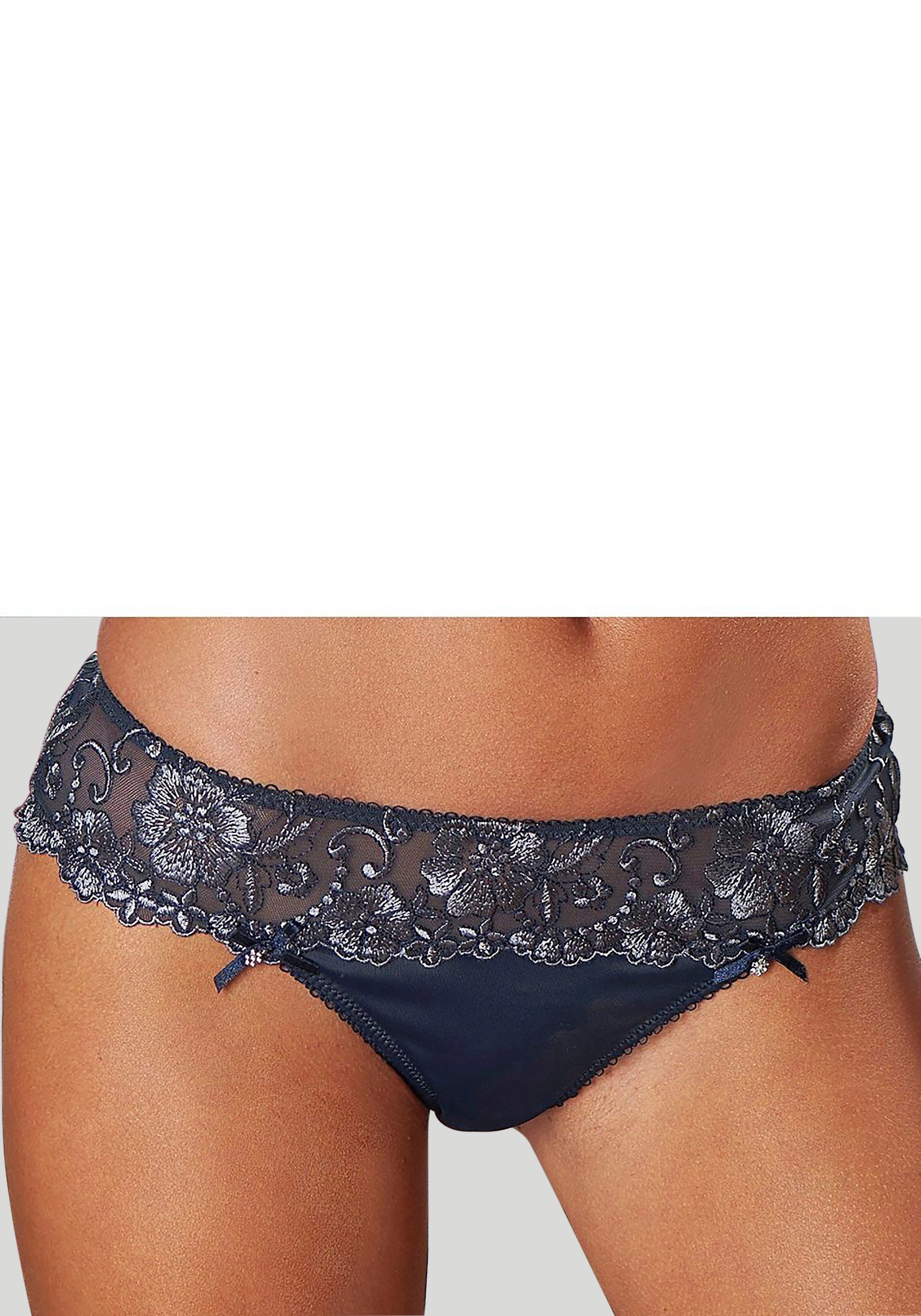 Lascana String Wanda Dessous met borduurkant in gebloemde look dames strings maat 52/54 blauw