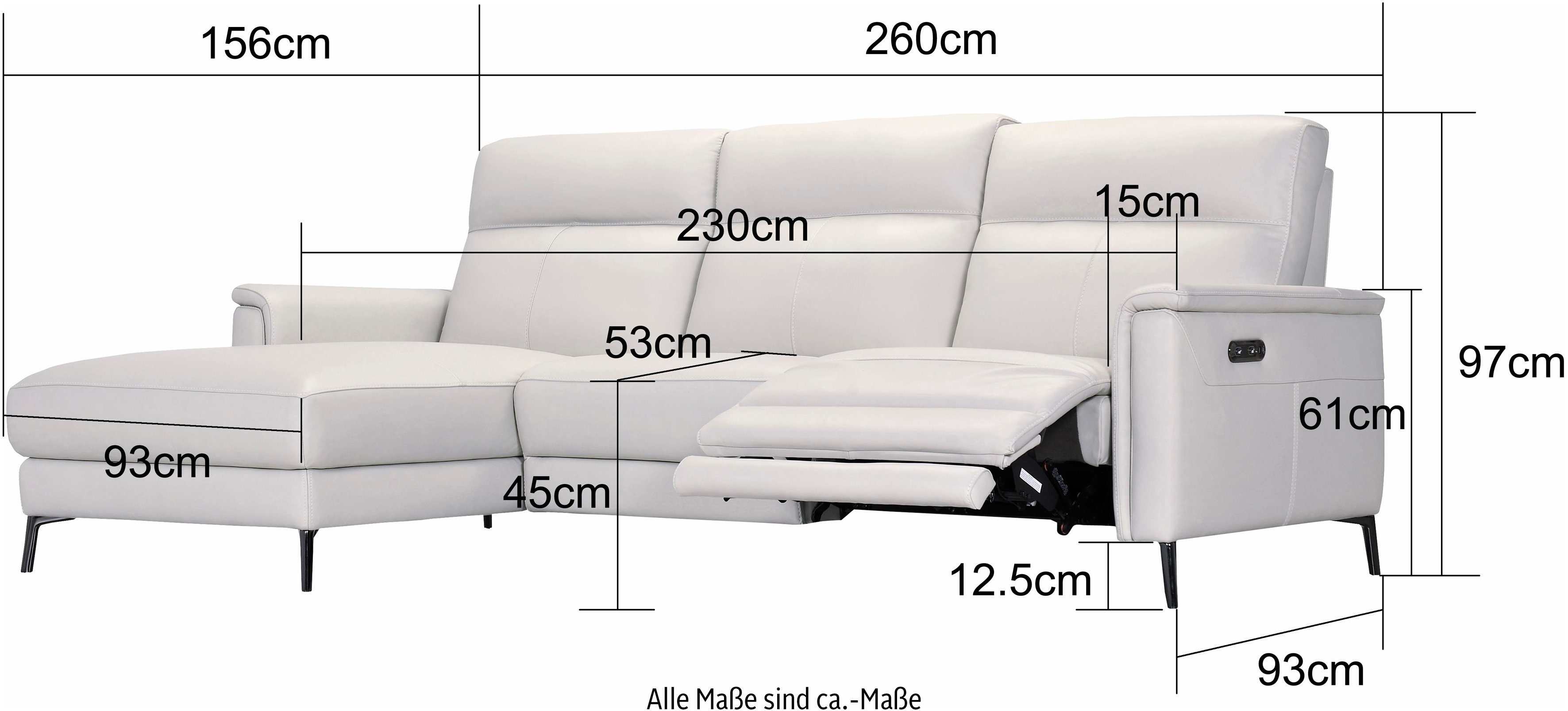 Places of Style Hoekbank Barano, L-model, 260 cm, van leer en weefstof,