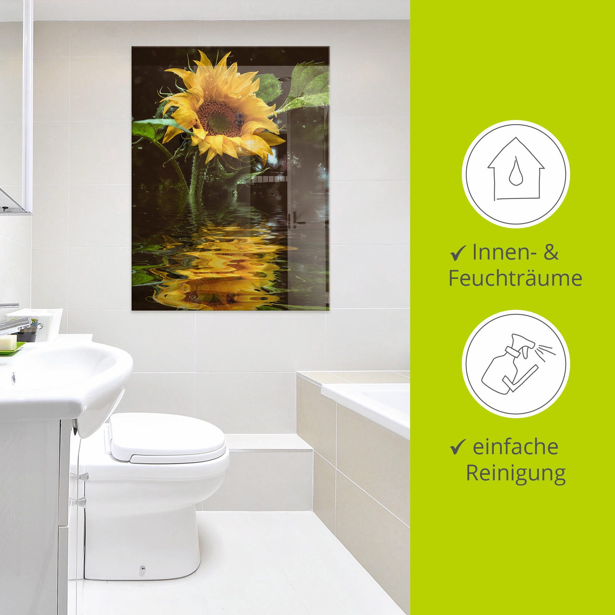 Artland Print op glas Zonnebloem met waterreflectie