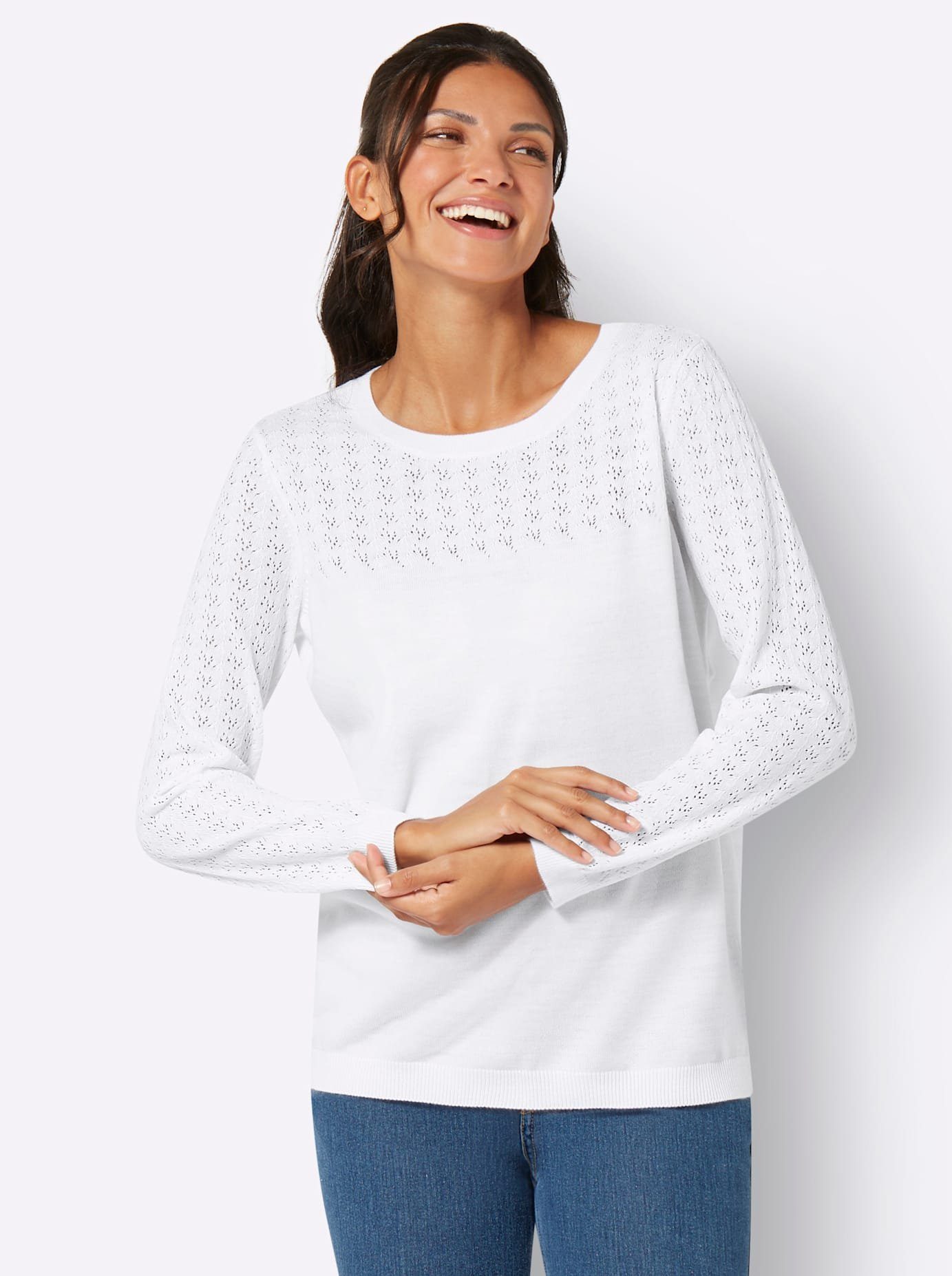 Classic Basics Trui met ronde hals Ajourtrui