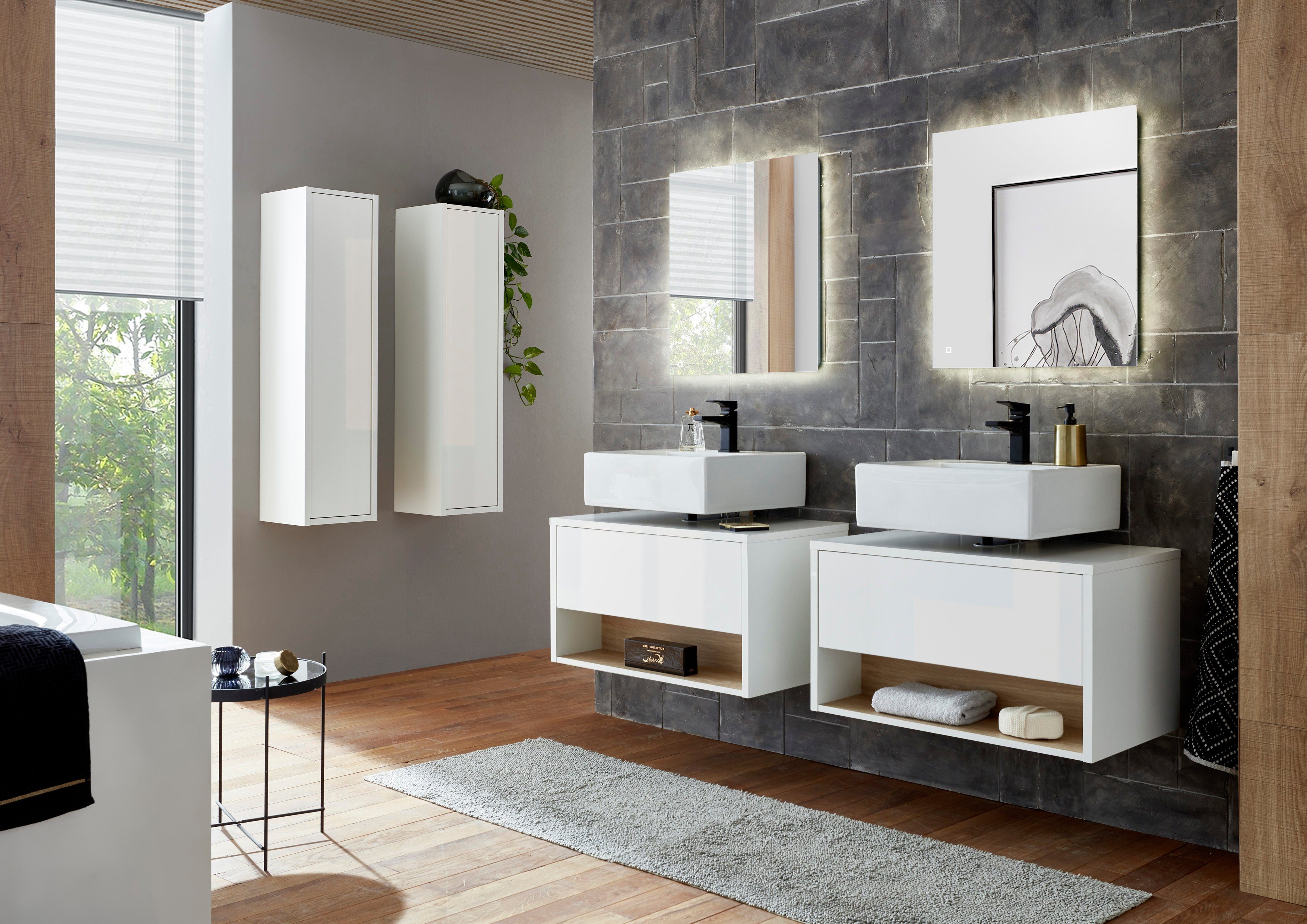 Places of Style Badkamerserie Studio Line, bad in modern ontwerp, 6-delig badkamer Kast, onderkast en spiegel, in twee kleuren beschikbaar, opbergruimte (6-delig)