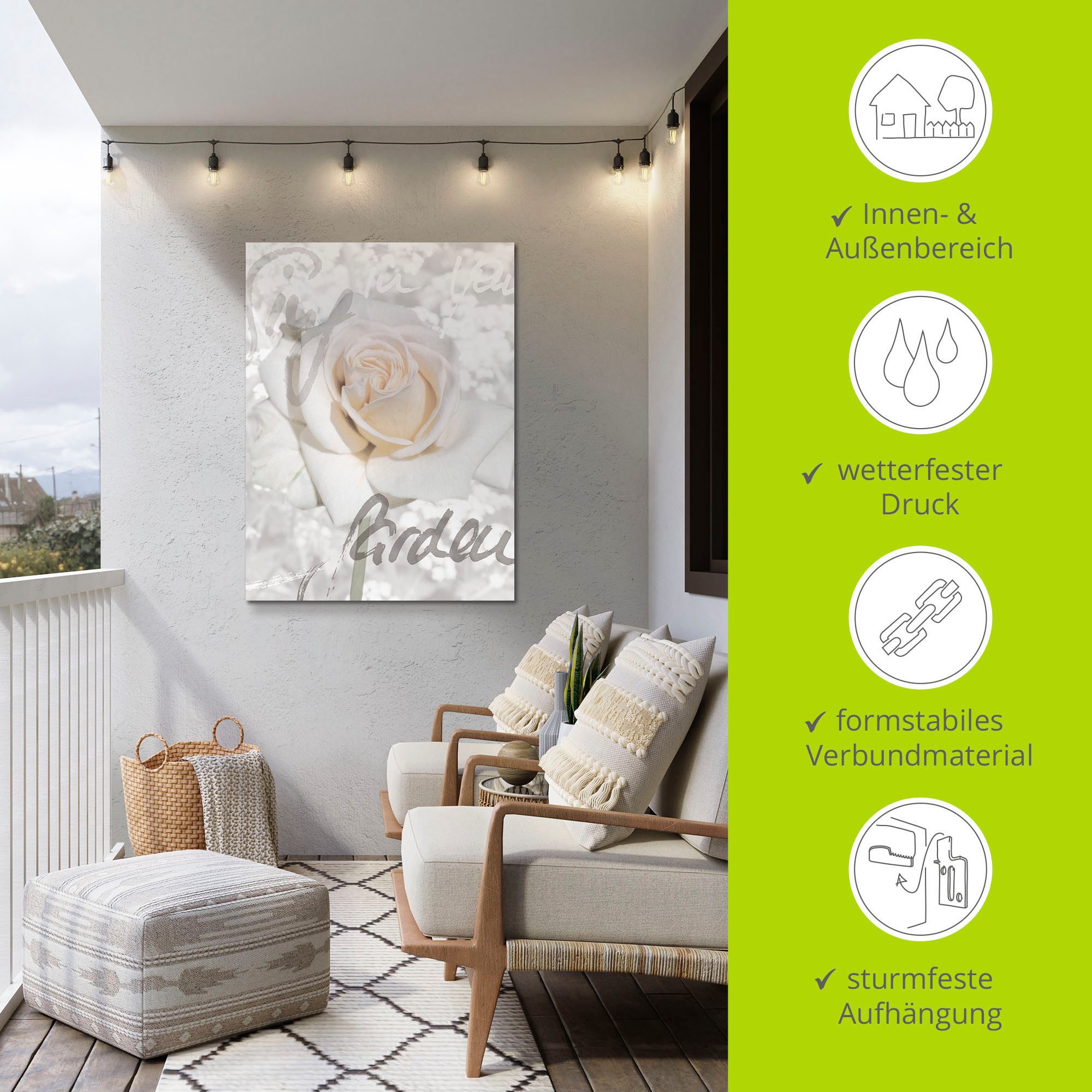 Artland Artprint In letters - roos als artprint van aluminium, artprint voor buiten, artprint op linnen, poster in verschillende maten. maten
