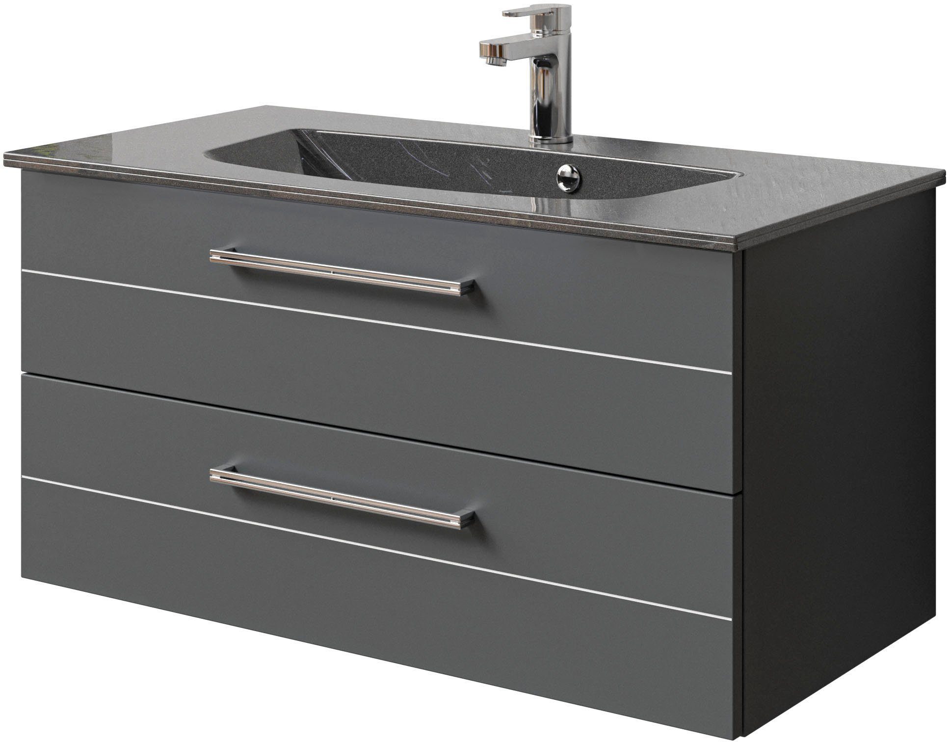 Saphir Wastafelonderkast Serie 6025 Mineralmarmor-Waschtisch mit Unterschrank, 97 cm breit (2-delig)