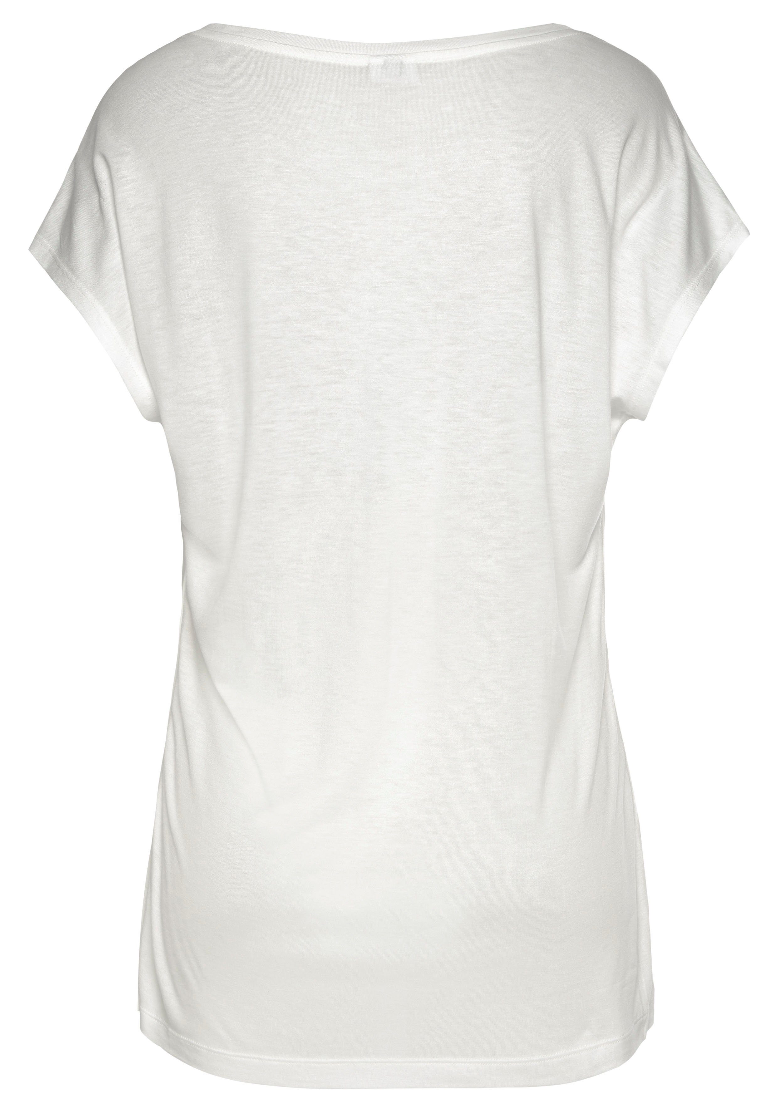 Lascana Shirt met korte mouwen met frontprint, losse t-shirt met voorkant van satijn