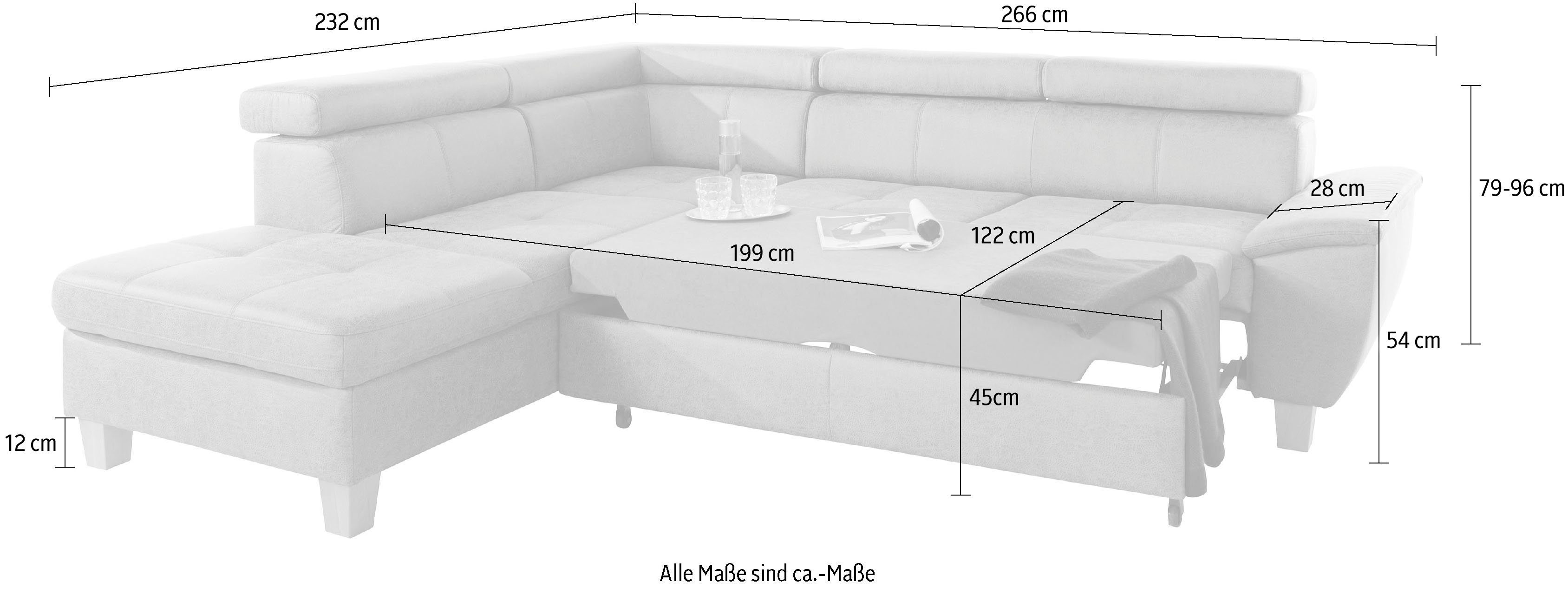 exxpo - sofa fashion Hoekbank Enya, uitgebreide afwerking, hoog zitcomfort, comfortabel, L-vorm inclusief verstelbare hoofdsteun, naar keuze met slaapfunctie en bedkist