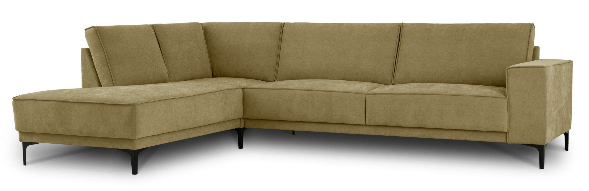 Places of Style Hoekbank Oland, structuur, platweefsel, luxe microvezel, bouclé L-vorm, 289 cm, golfondersteuning, Scandinavisch ontwerp, metalen poten