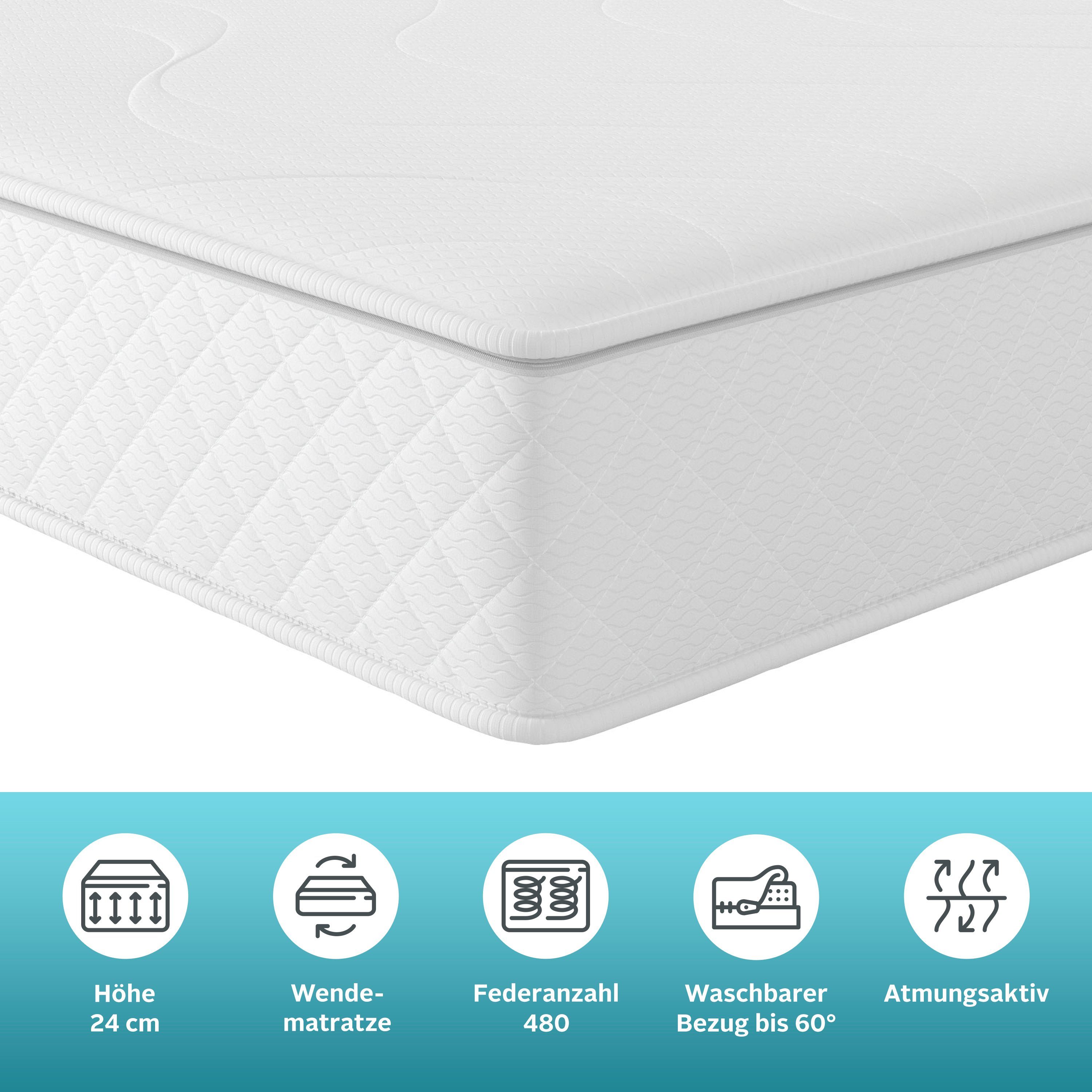 f.a.n. Frankenstolz Pocketveringsmatras Loona, 7 zones matras 90x200 cm, 140x200 cm & andere maten Matras H2-H4, ergonomisch, ademend, 420 veren bij 100x200 cm hoogte 24 cm