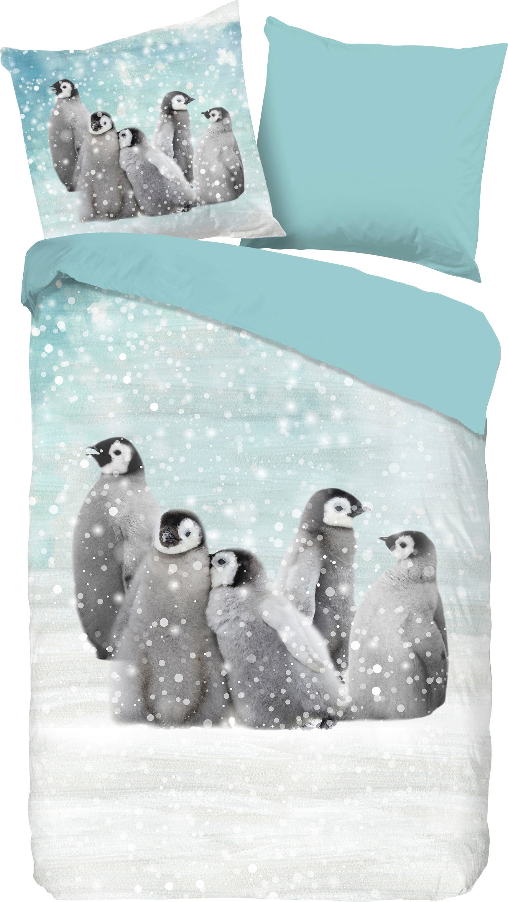 good morning Kinderovertrekset Pengu Biber, 135x200, Zacht, Warm, Rits, Omkeerbaar, Kind, Winter (2-delig)