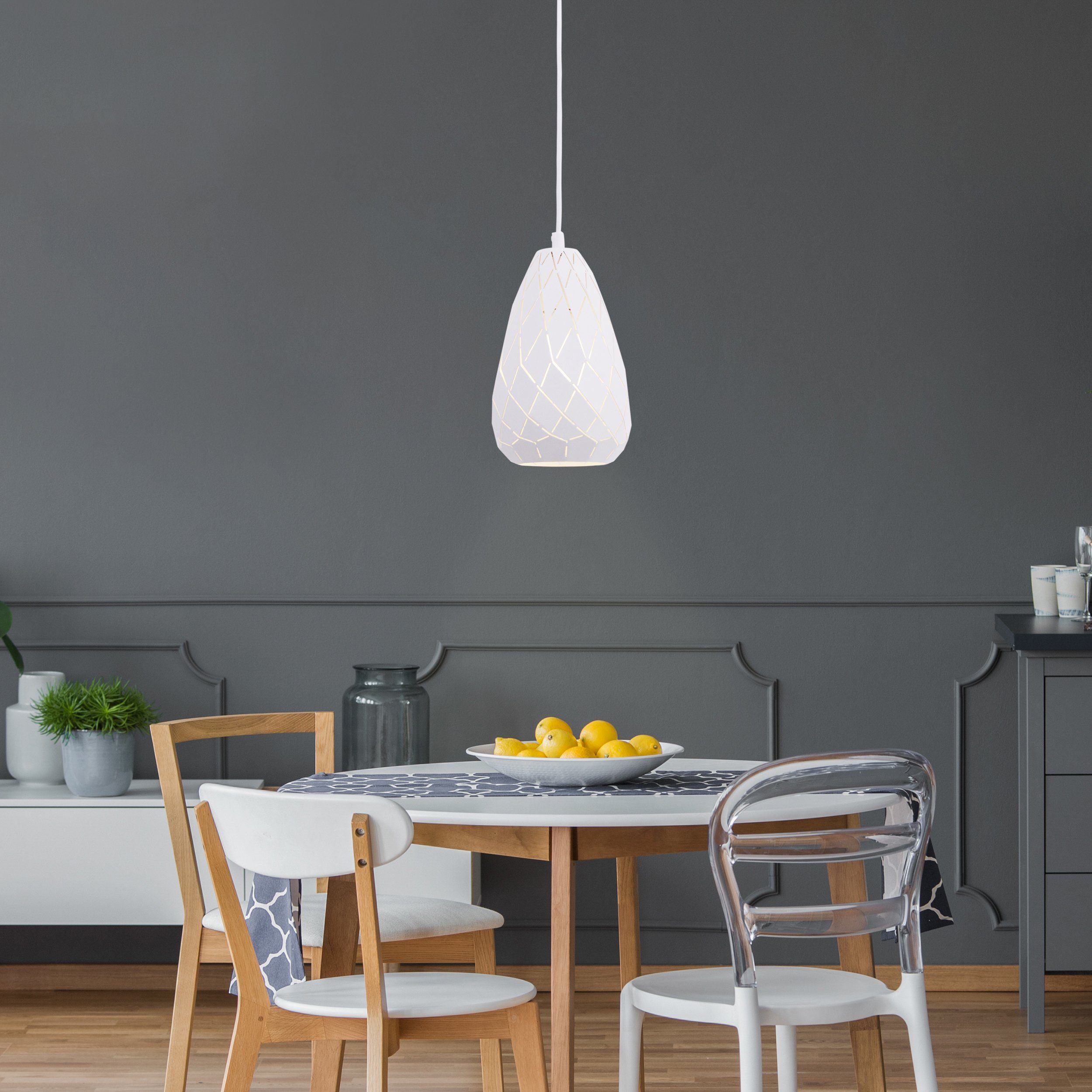 näve Hanglamp Alison E27 max. 40 W, metaal (ijzer)/pvc kabel, wit, h: 123cm, d: 15 cm (1 stuk)