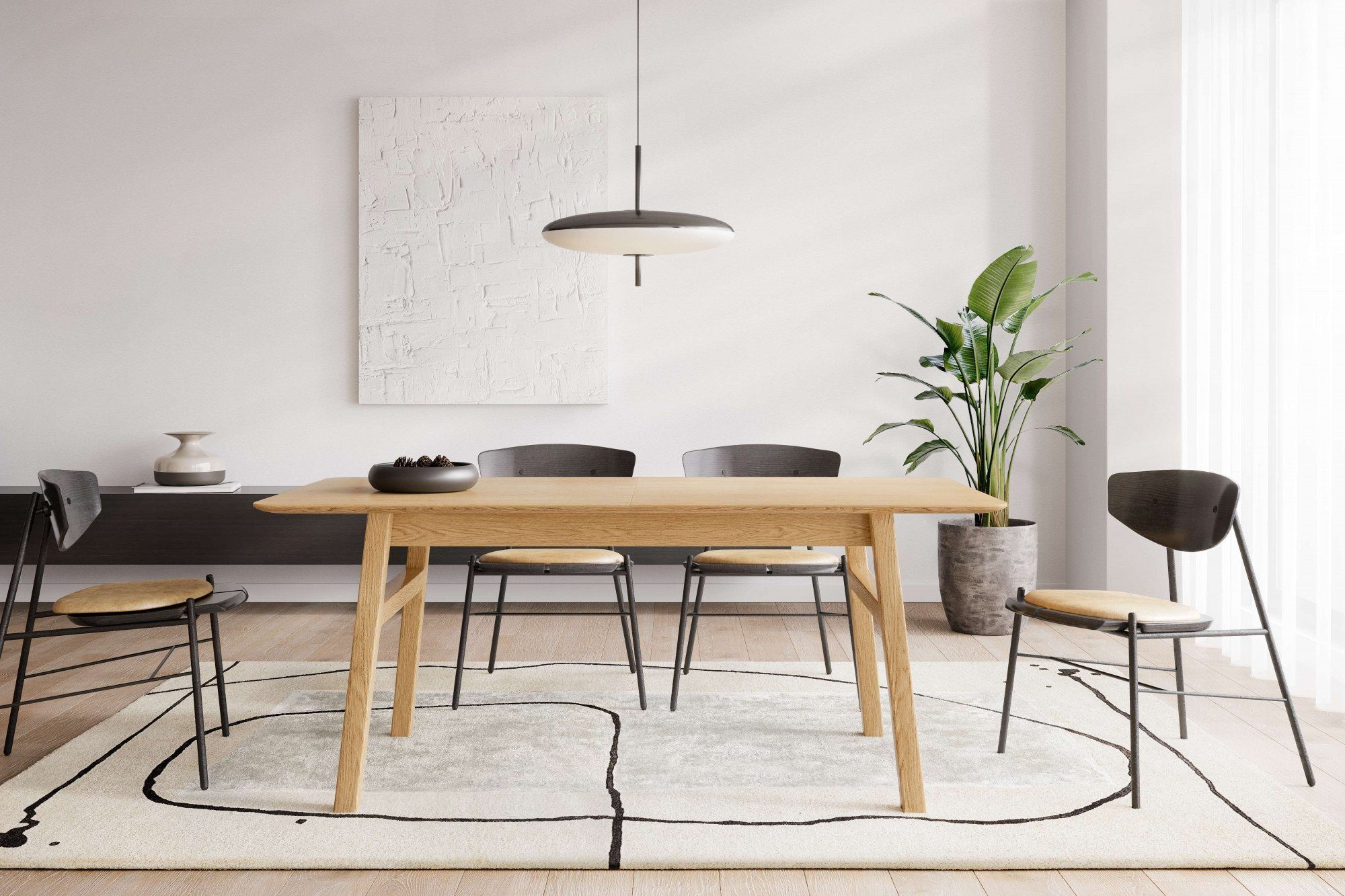 Woodman Eettafel Curved Scandi Design, breedte 180 cm, uitschuifbaar tot 220 cm