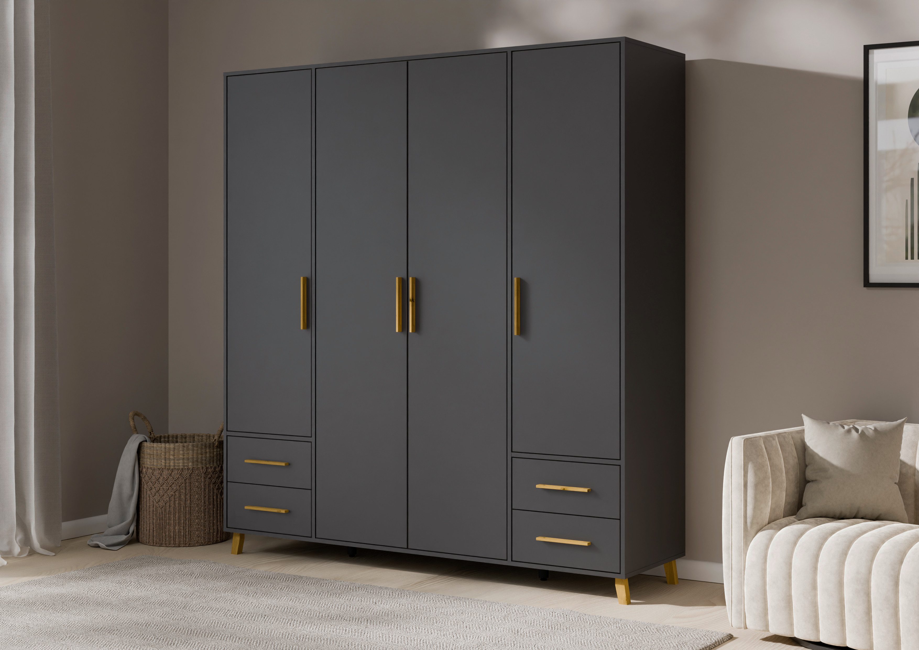 rauch Draaideurkast Kledingkast kast garderobe waskast SHINJO Grepen en voeten van massief hout met 2 lades MADE IN GERMANY