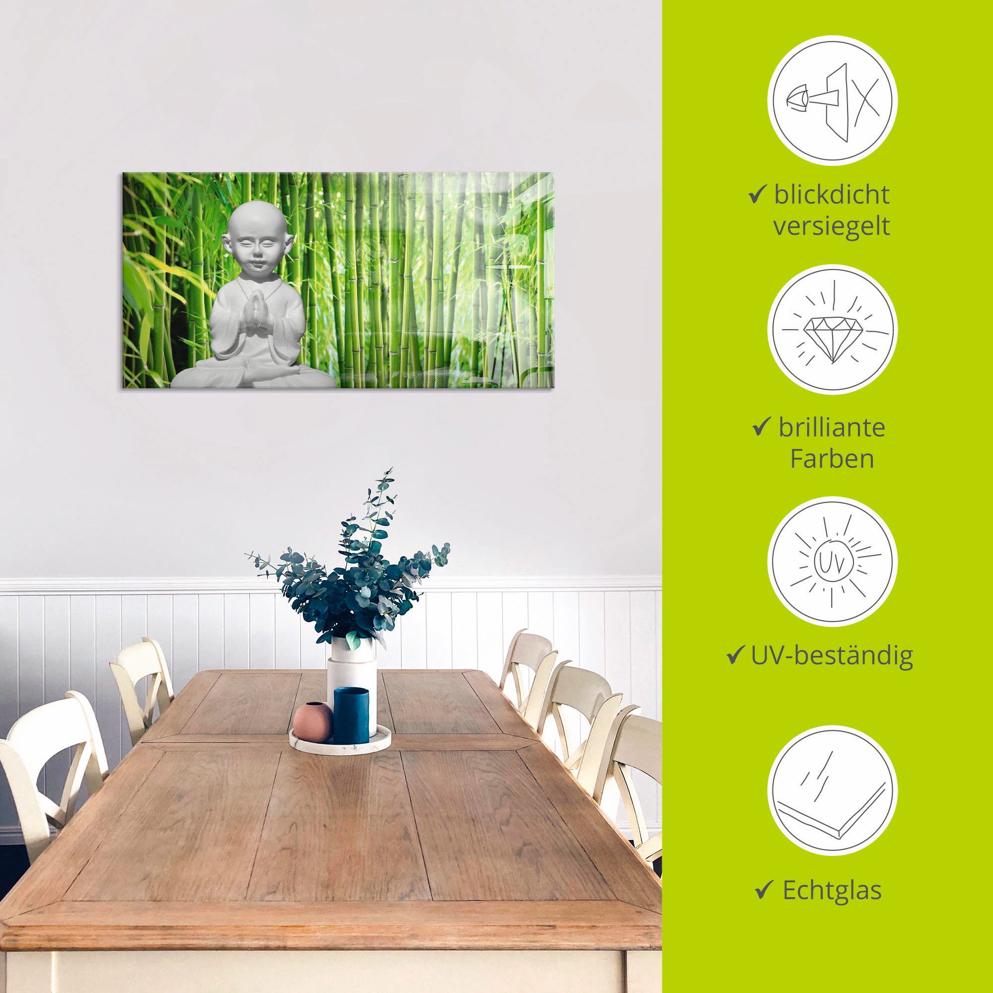 Artland Print op glas Boeddha met bamboe in verschillende maten