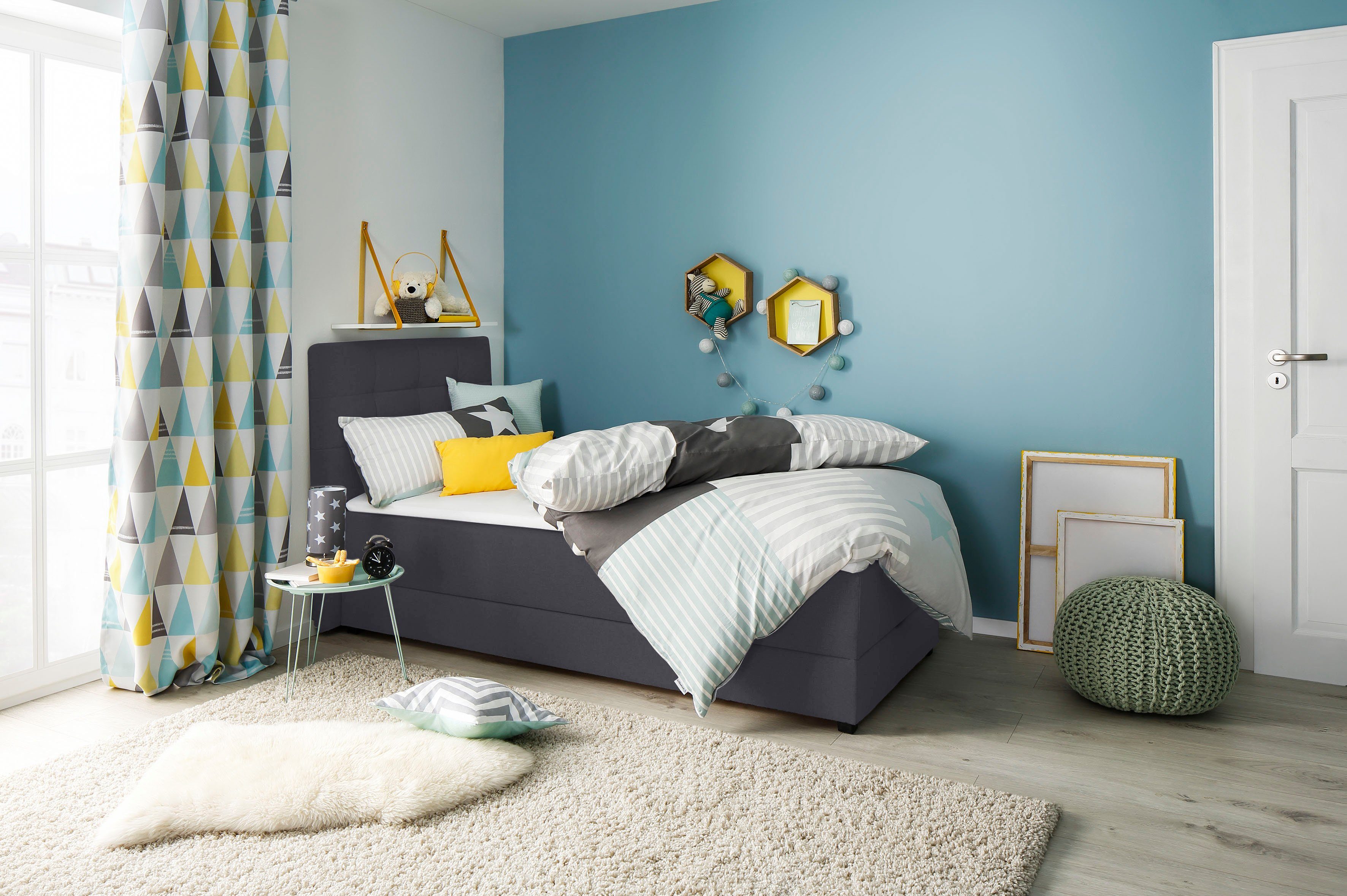 Lüttenhütt Boxspring Mieke incl. bedkist en topmatras, bekleding geïmpregneerd, 2 breedtes boxsprings grijs
