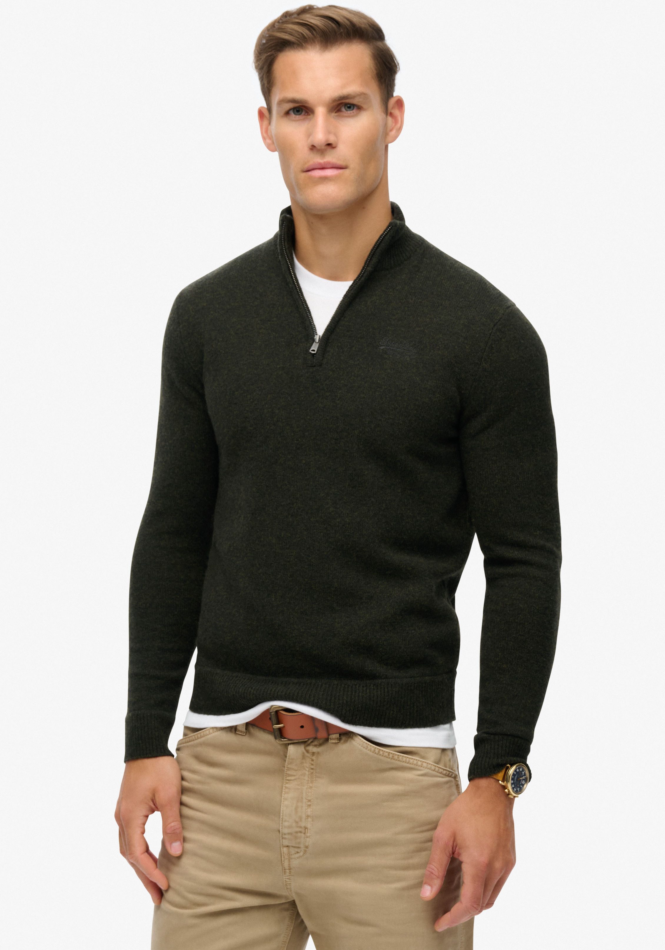 Superdry Gebreide trui ESSENTIAL EMB KNIT HALF ZIP heren pullovers maat L groen