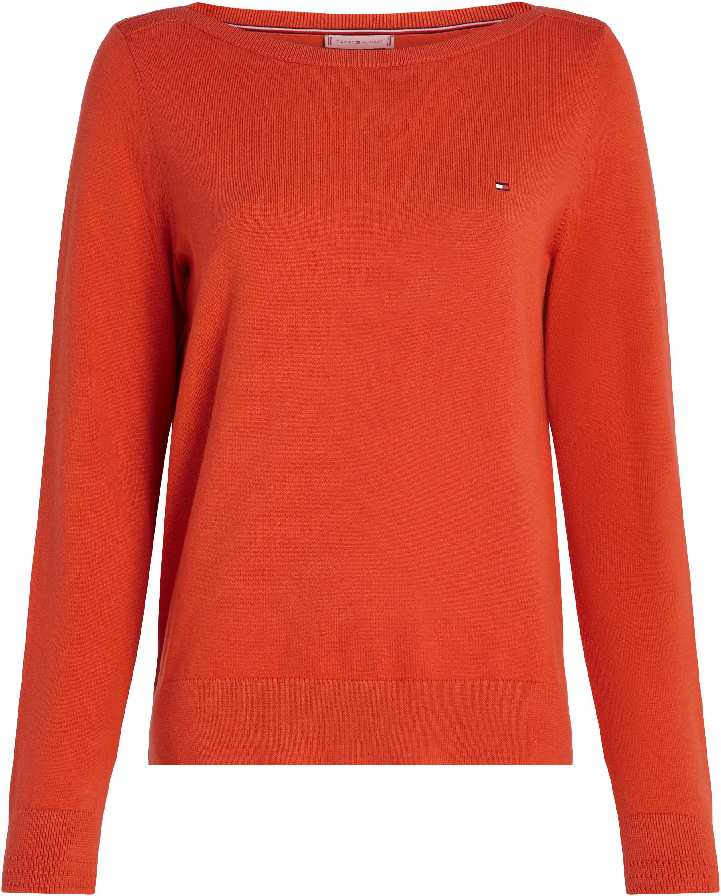 Tommy Hilfiger Gebreide trui CO JERSEY STITCH BOAT-NK SWEATER met -merklabel op de mouw