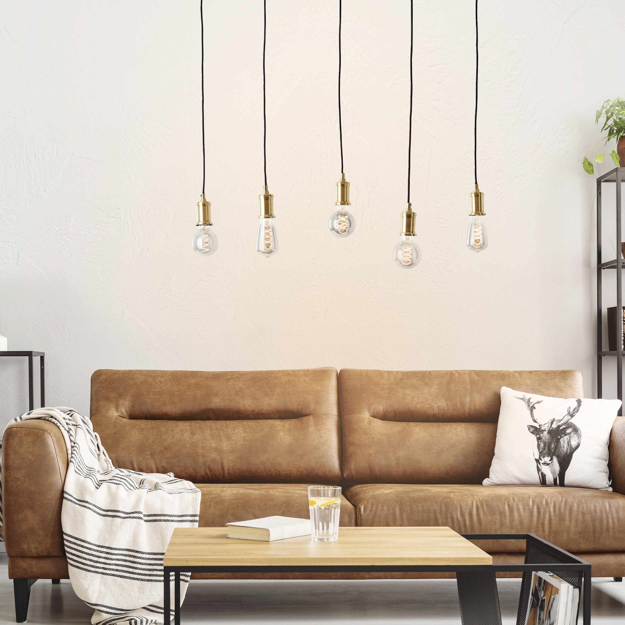 Brilliant Leuchten Hanglamp Darcia 133 x 35 x 95 cm, 5 x e27, inkortbaar, metaal, messingkleurig/zwart (1 stuk)