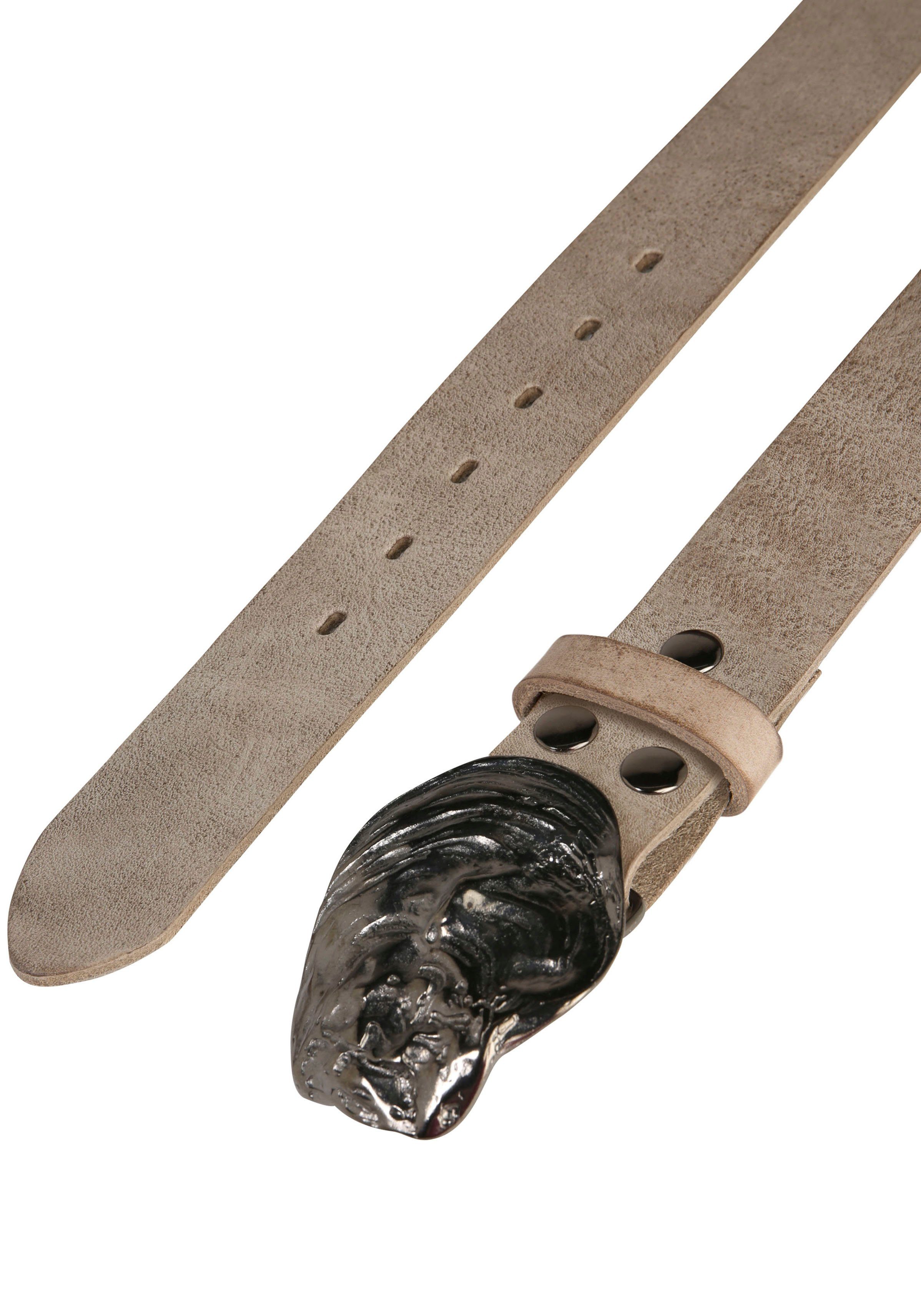 RETTUNGSRING by showroom 019° Leren riem met verwisselbare sluiting "oester schelp zwart"