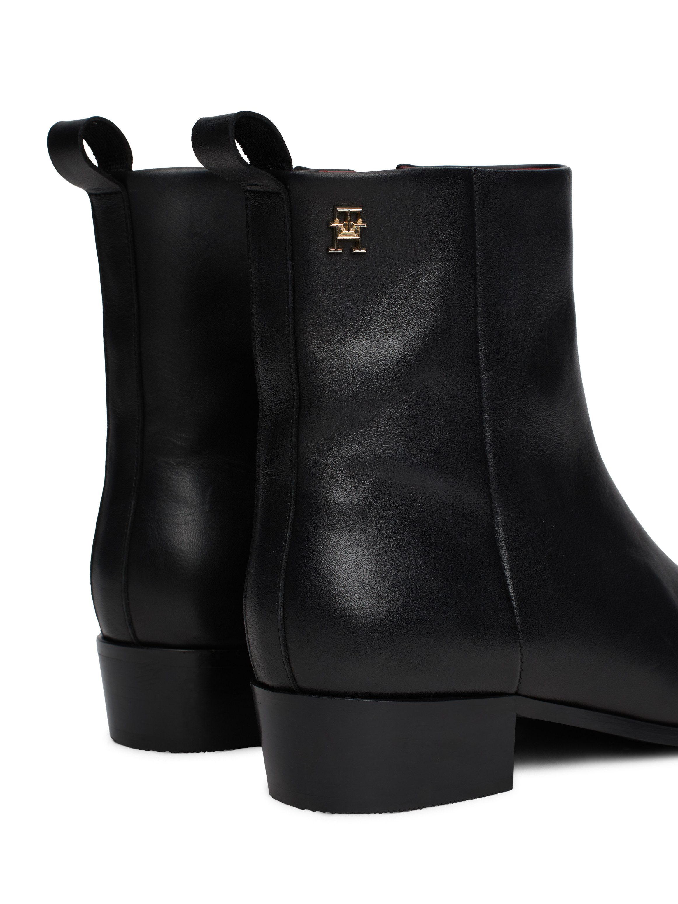Tommy Hilfiger Laarsjes LOW COWBOY FLAT LEATHER , basic, blokhak, zakelijke schoen in smalle vorm
