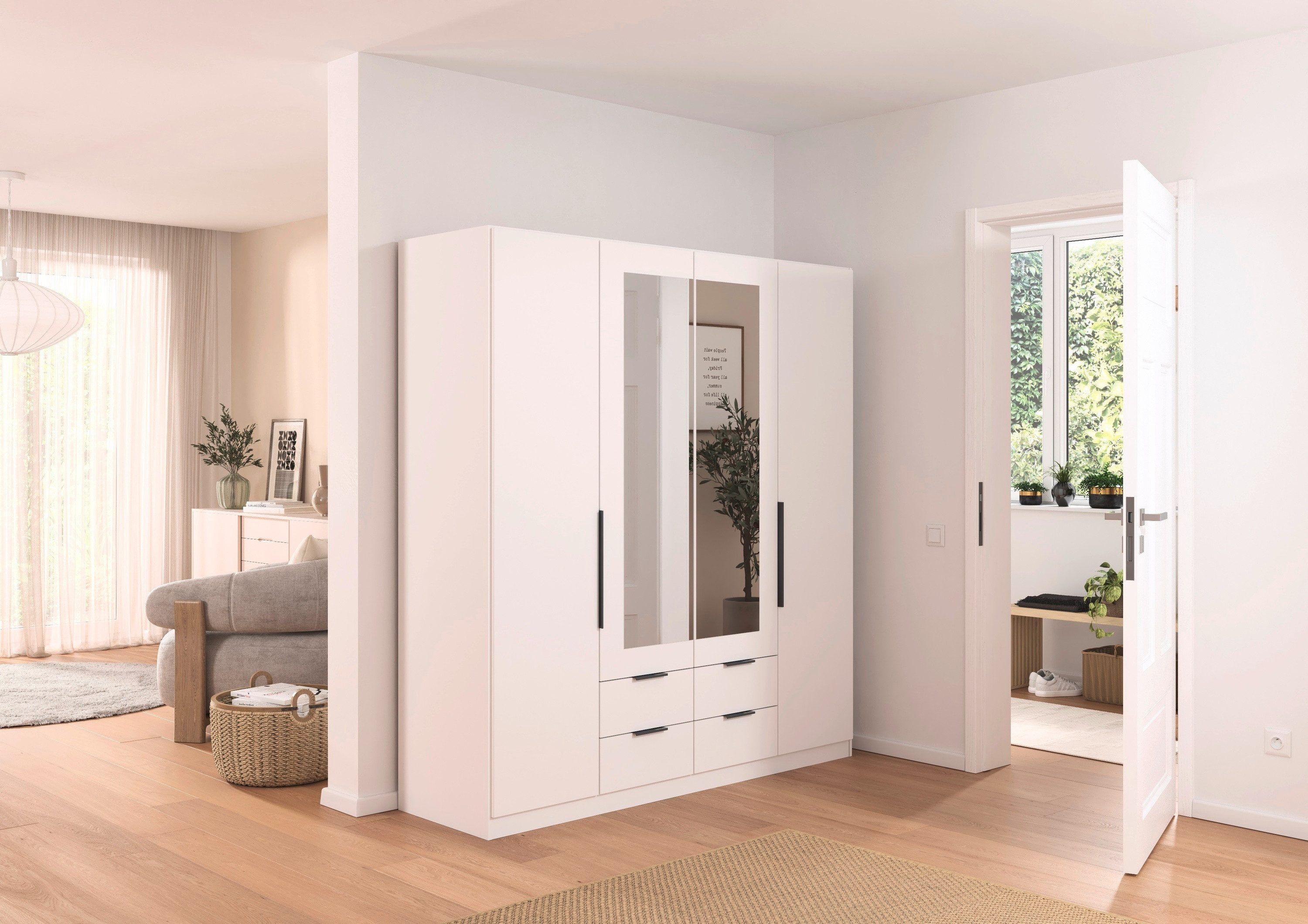 rauch Draaideurkast Kledingkast garderobe KREFELD optioneel met spiegel met 3 greepvarianten, incl. praktische lades made in germany