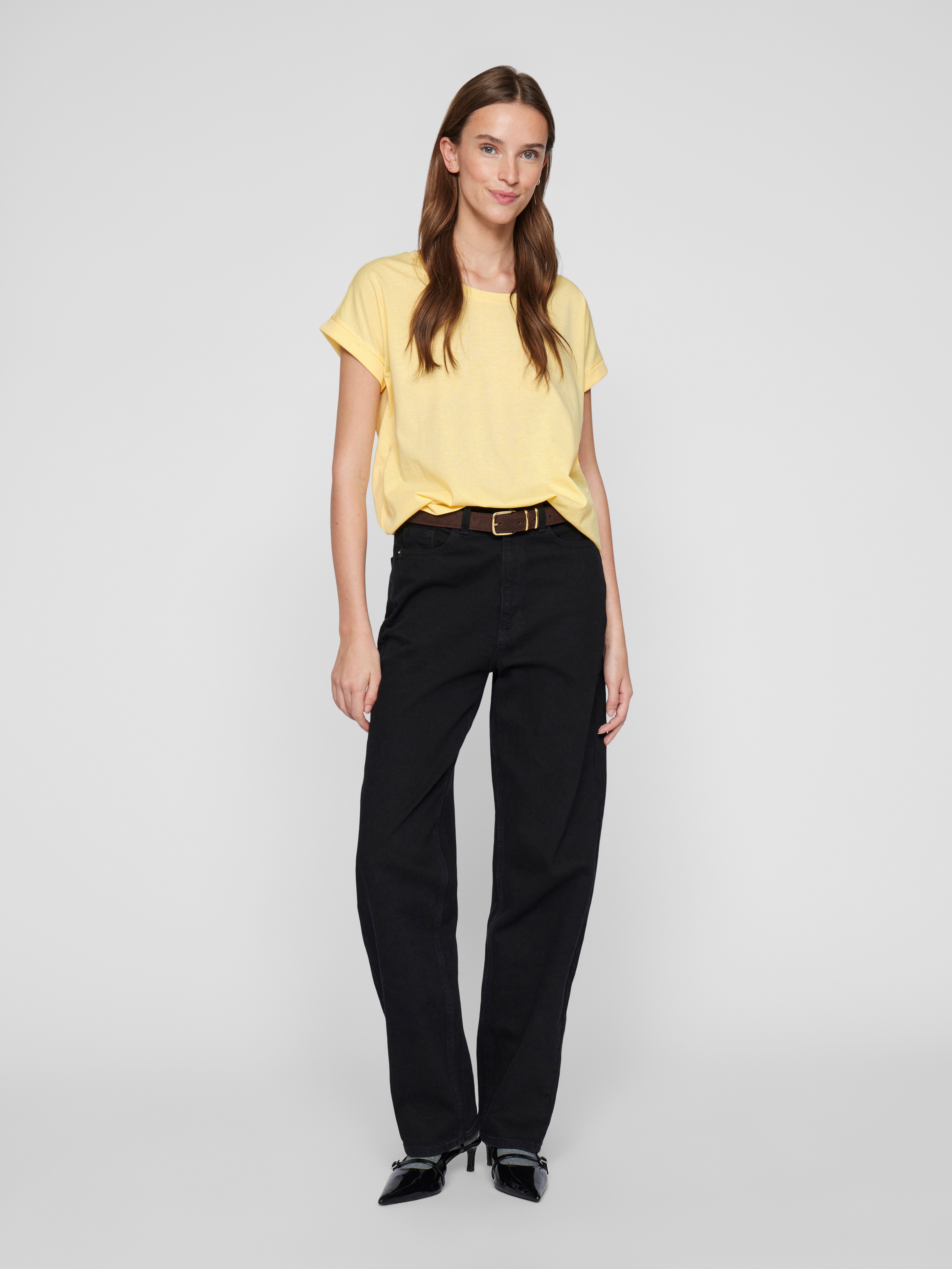 Vila Shirt met ronde hals VIDREAMERS NEW PURE T-SHIRT/SU-NOOS Basic dames T-shirt met ronde hals en omgeslagen mouwen