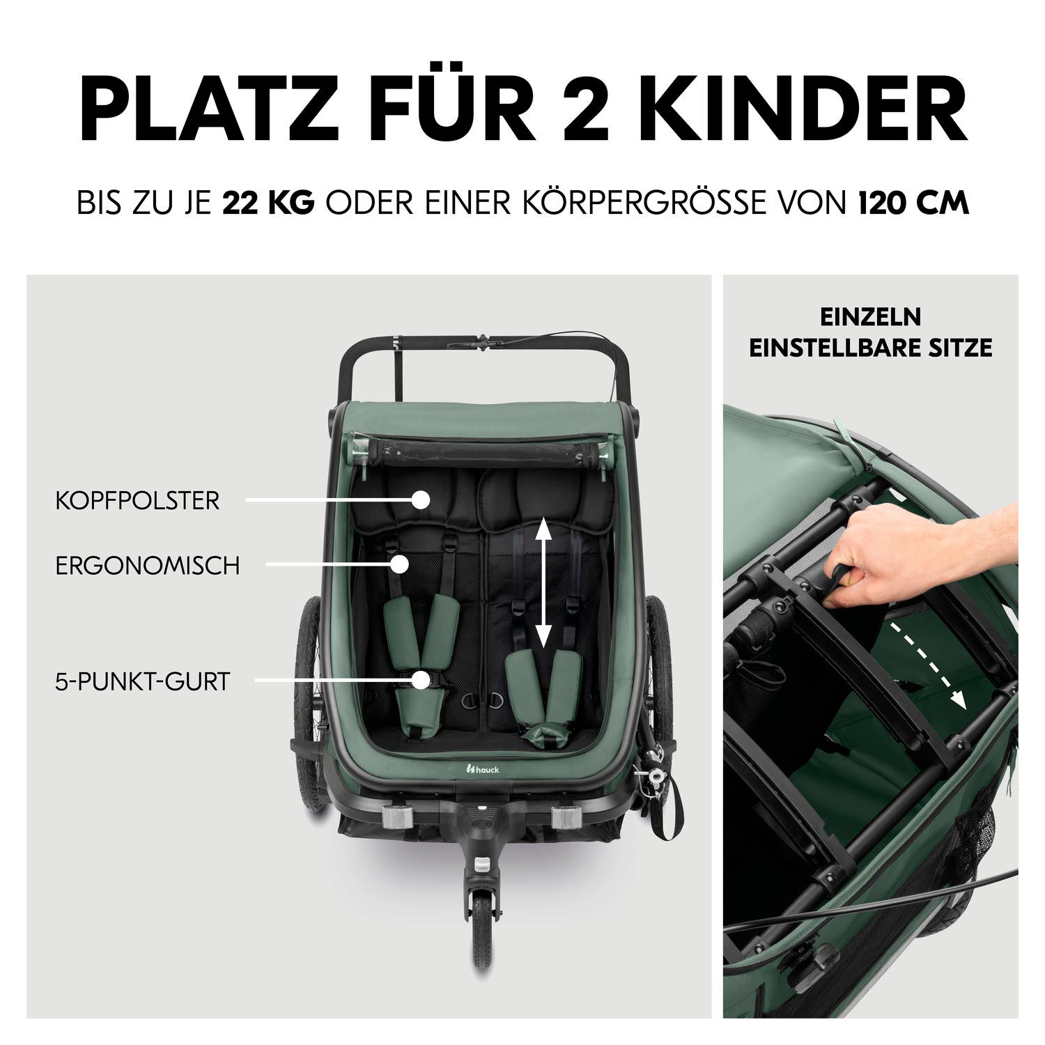 Hauck Kinderen fiets aanhanger Bike N Walk Duo voor 2 kinderen, incl. dissel