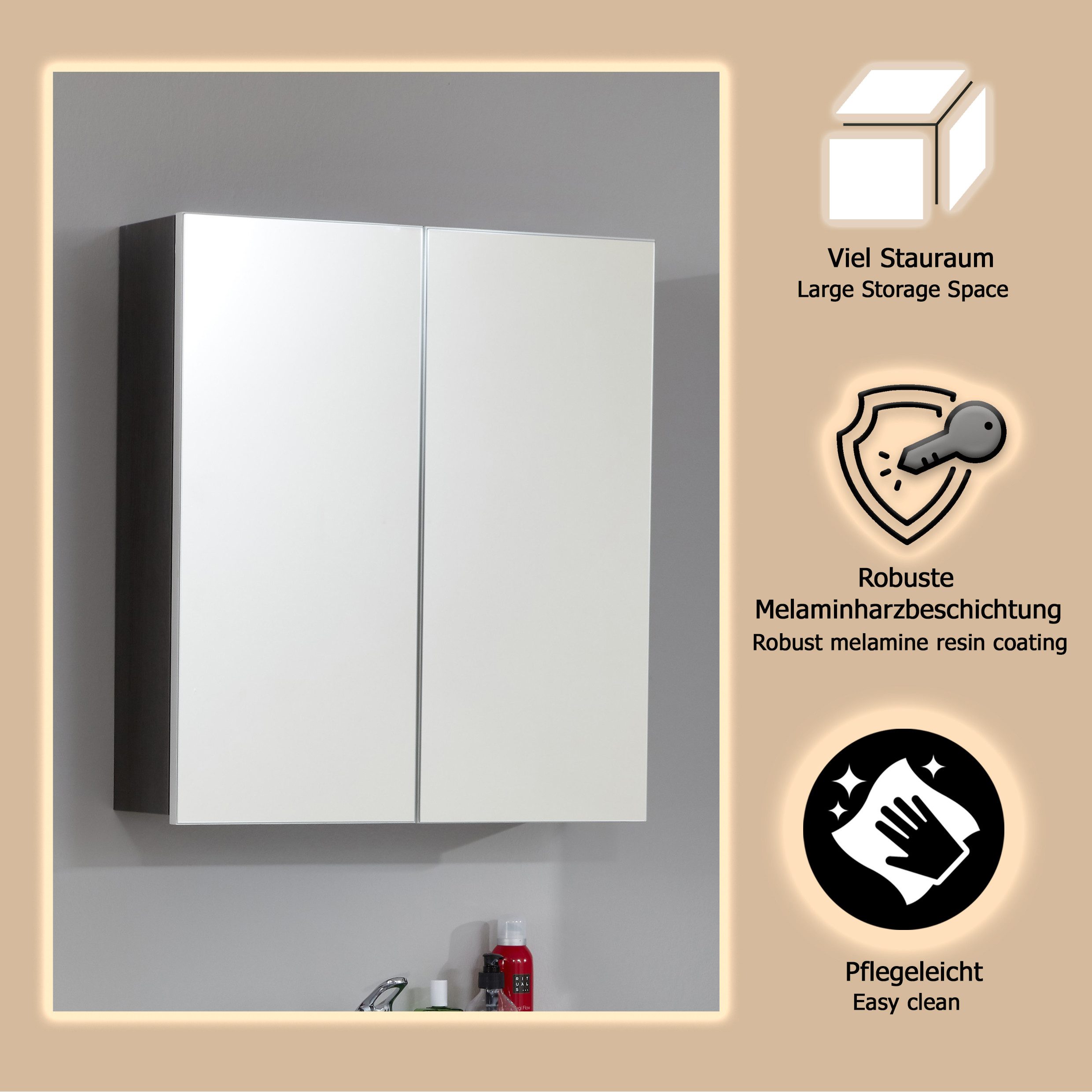 welltime Spiegelkast Sovana Badkamerkast optioneel met of zonder verlichting - (B/D/H) 60/18/67 cm