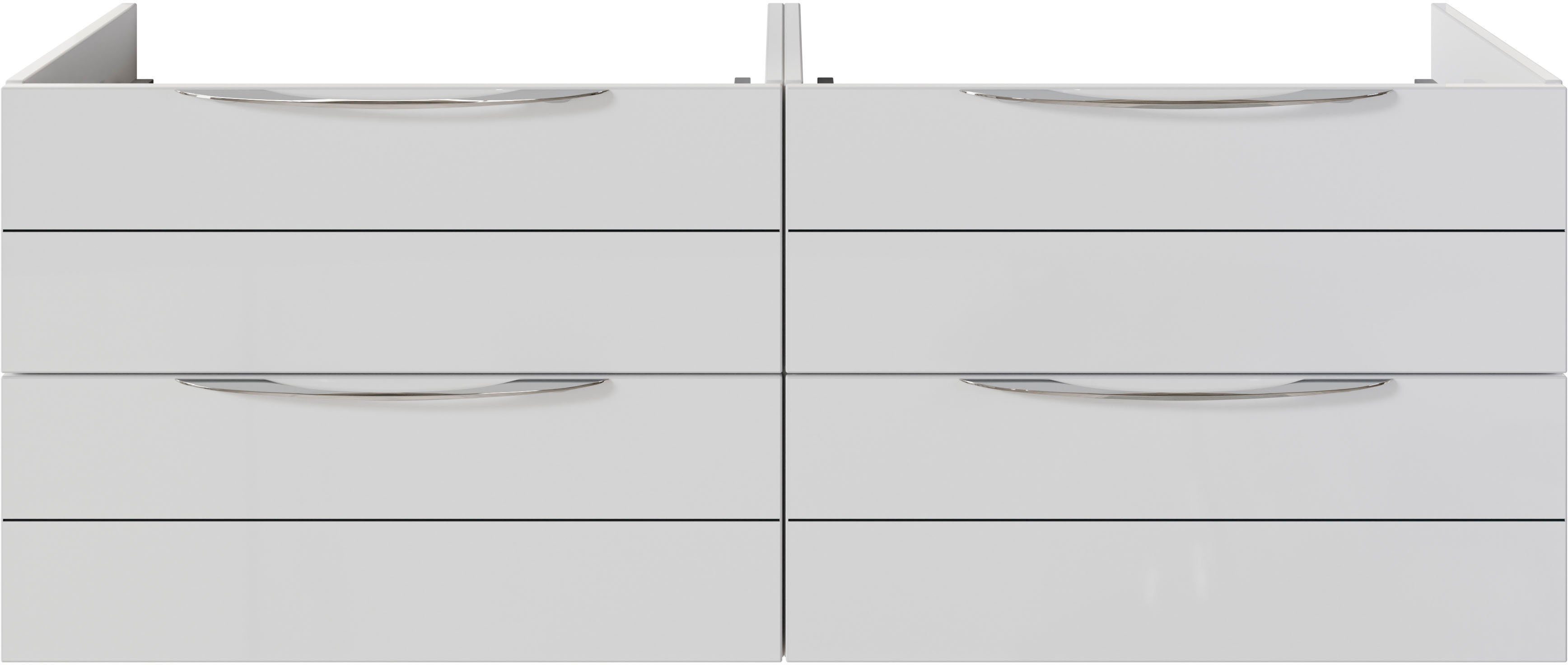 Saphir Wastafelonderkast Serie 6025 mineraalmarmeren wastafel met onderkast, 132 cm breed Dubbele wastafel met 4 lades, hangend, verschillende uitvoeringen (2-delig)