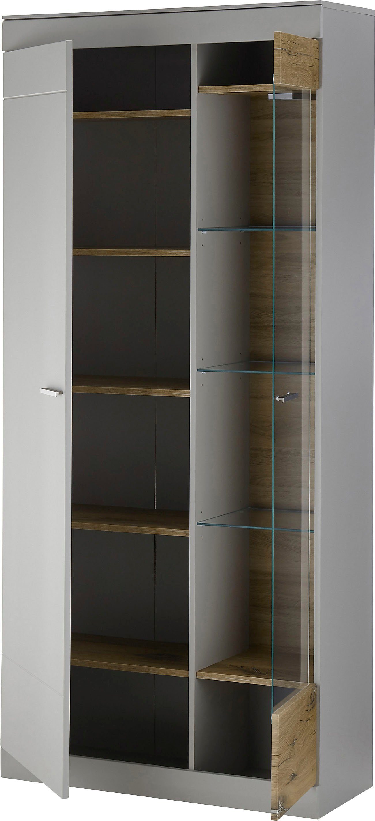 INOSIGN Vitrinekast SCARA zonder verlichting met applicatie tineiken decor, breedte 90 cm, met soft-closefunctie