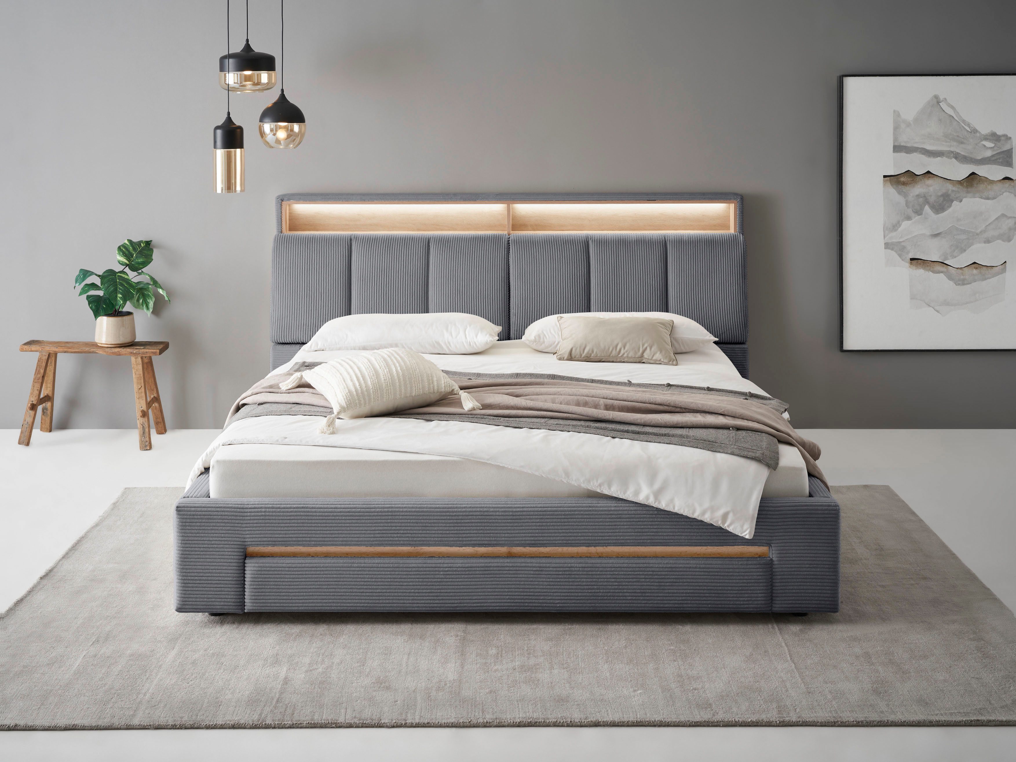 INOSIGN Gestoffeerd bed CiTY/GiRON,, gepolsterd opbergbed, met LED-verlichting Bedkisten met hondenbed of als opbergruimte, opklapbare hoofdeinden