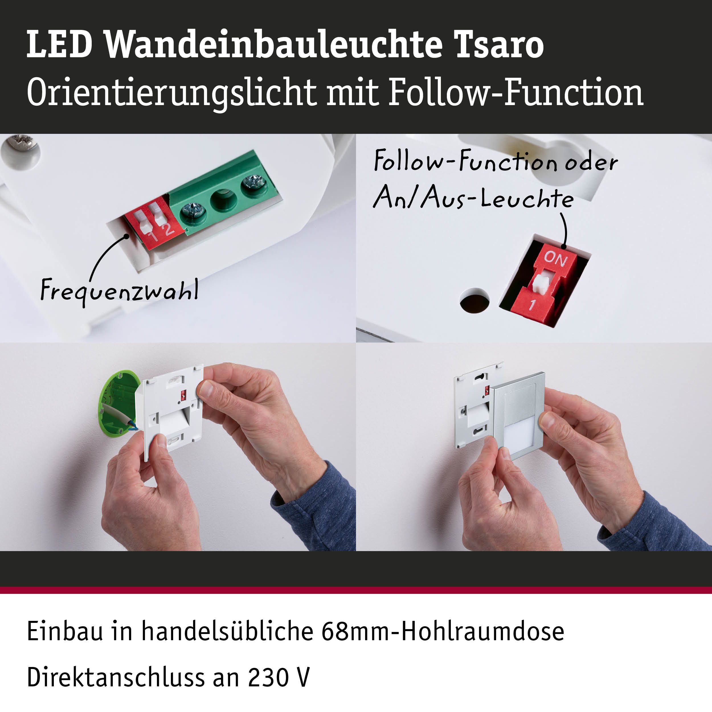 Paulmann Ledinbouwlamp LED wand inbouwlamp Tsaro vierkant 80x36mm