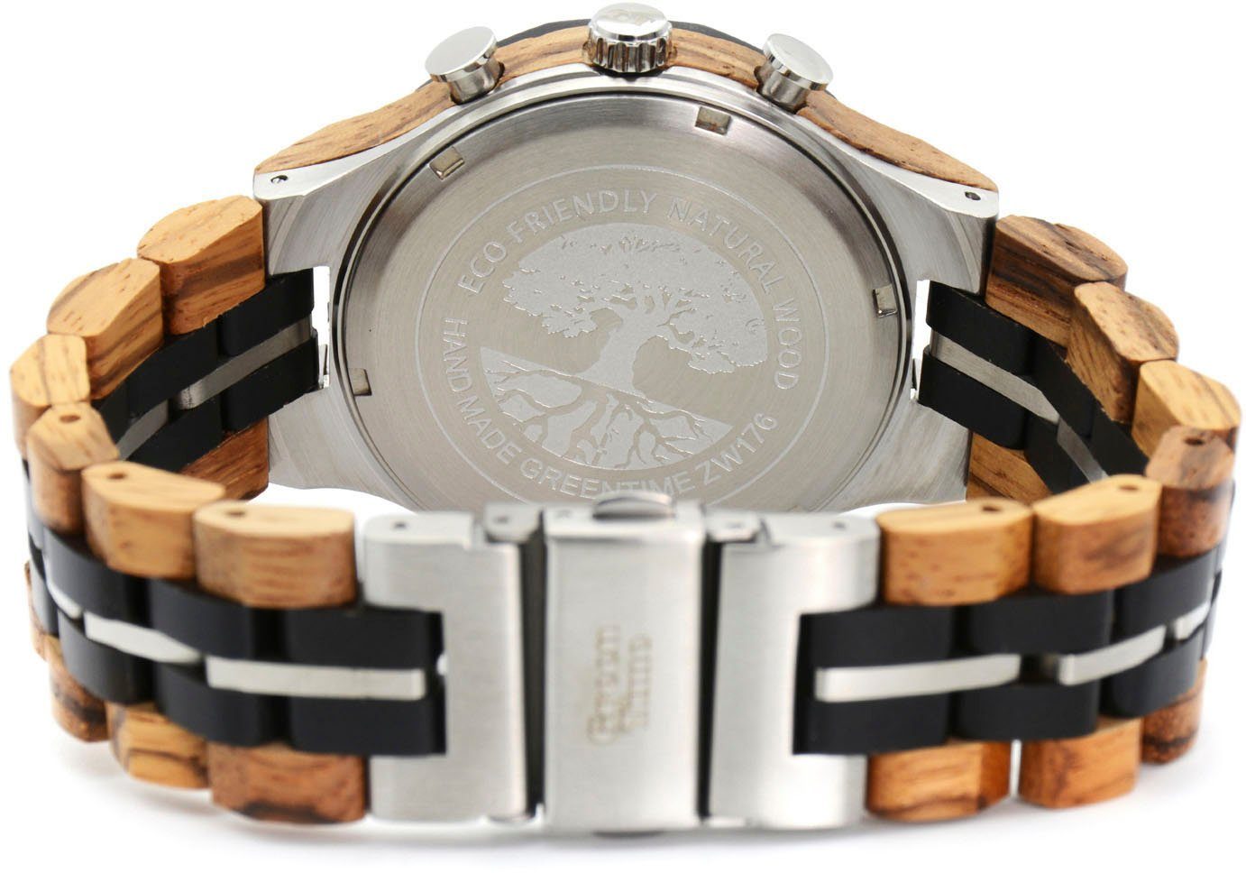 GreenTime Chronograaf ZW176C Polshorloge, quartz, herenhorloge, houten horloge, datum