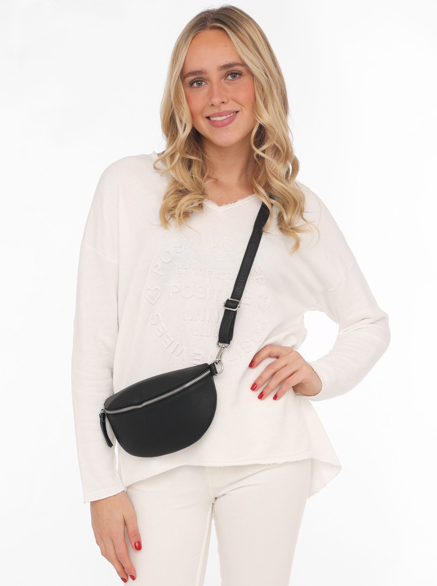 Zwillingsherz Schoudertas Crossbody Bag Leder , schoudertas met ritssluiting