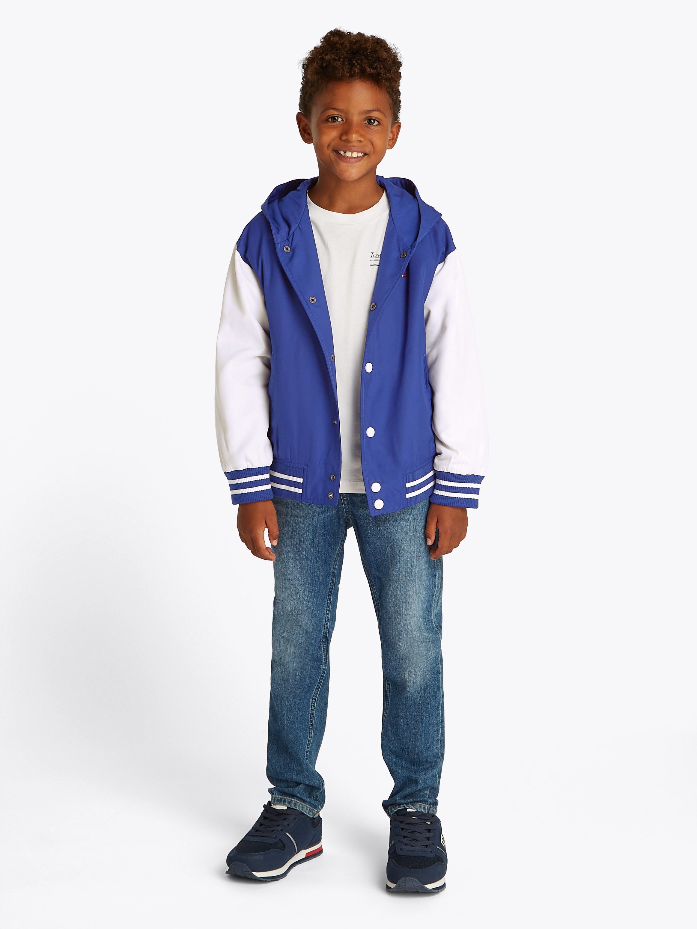 Tommy Hilfiger Bomberjack HOODED GRAPHIC BOMBER met groot logo, contrast-strepen