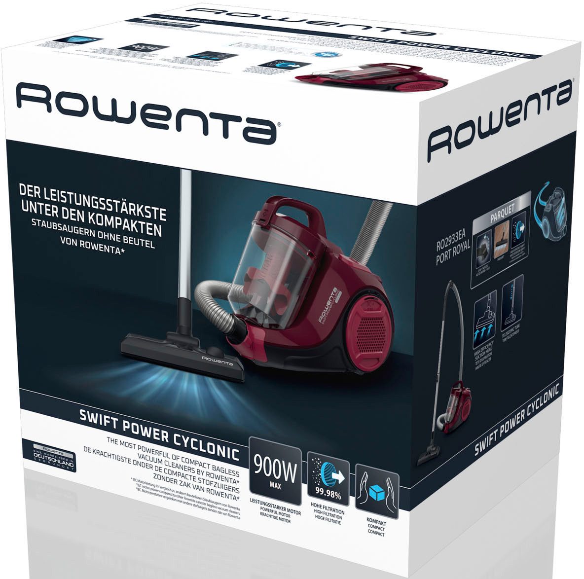 Rowenta Stofzuiger Swift Power Cyclonic, zonder zak, hoge zuigkracht op harde vloeren compact formaat, sterke prestaties dankzij effitech-motor, eenvoudige lediging