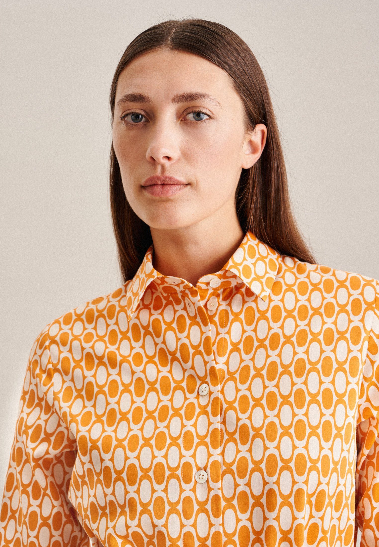seidensticker Zomerjurk Zwarte roos Lange mouwen kraag geometrische motieven
